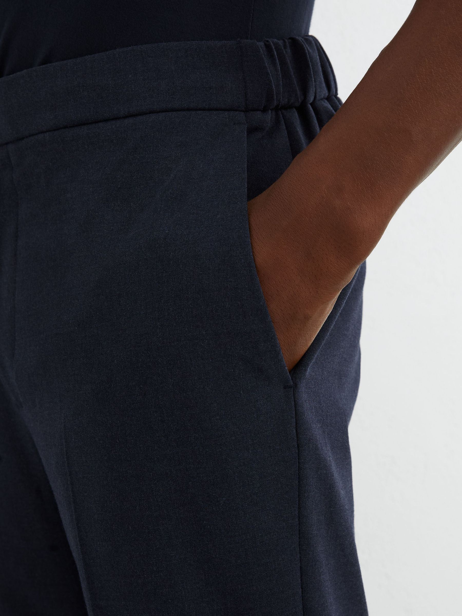 Slim Fit Stretch Drawstring Trousers in Airforce Blue Melange - Image 4 of 6