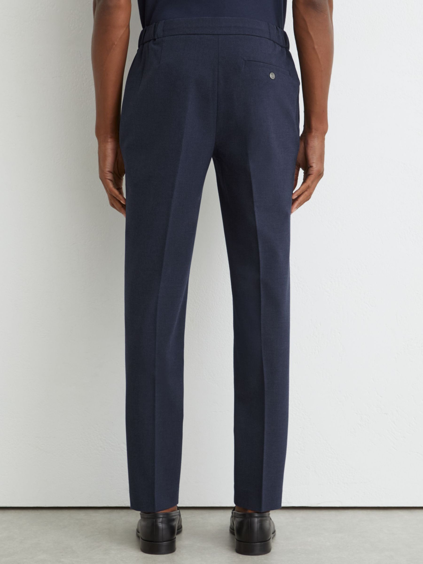 Slim Fit Stretch Drawstring Trousers in Airforce Blue Melange - Image 5 of 6