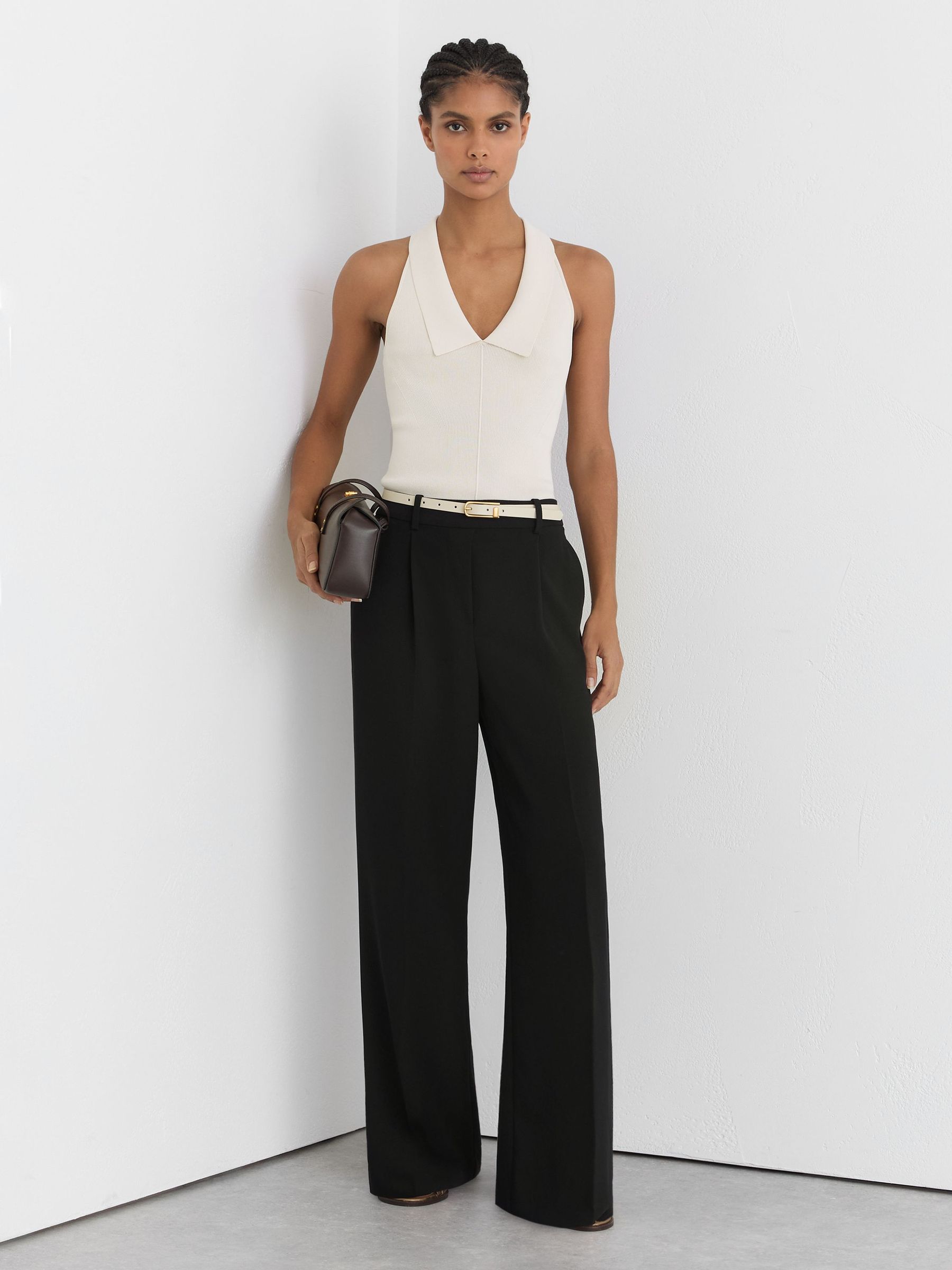 Tall Elasticated-Waist Wide-Leg Twill Trousers in Black - Image 7 of 9