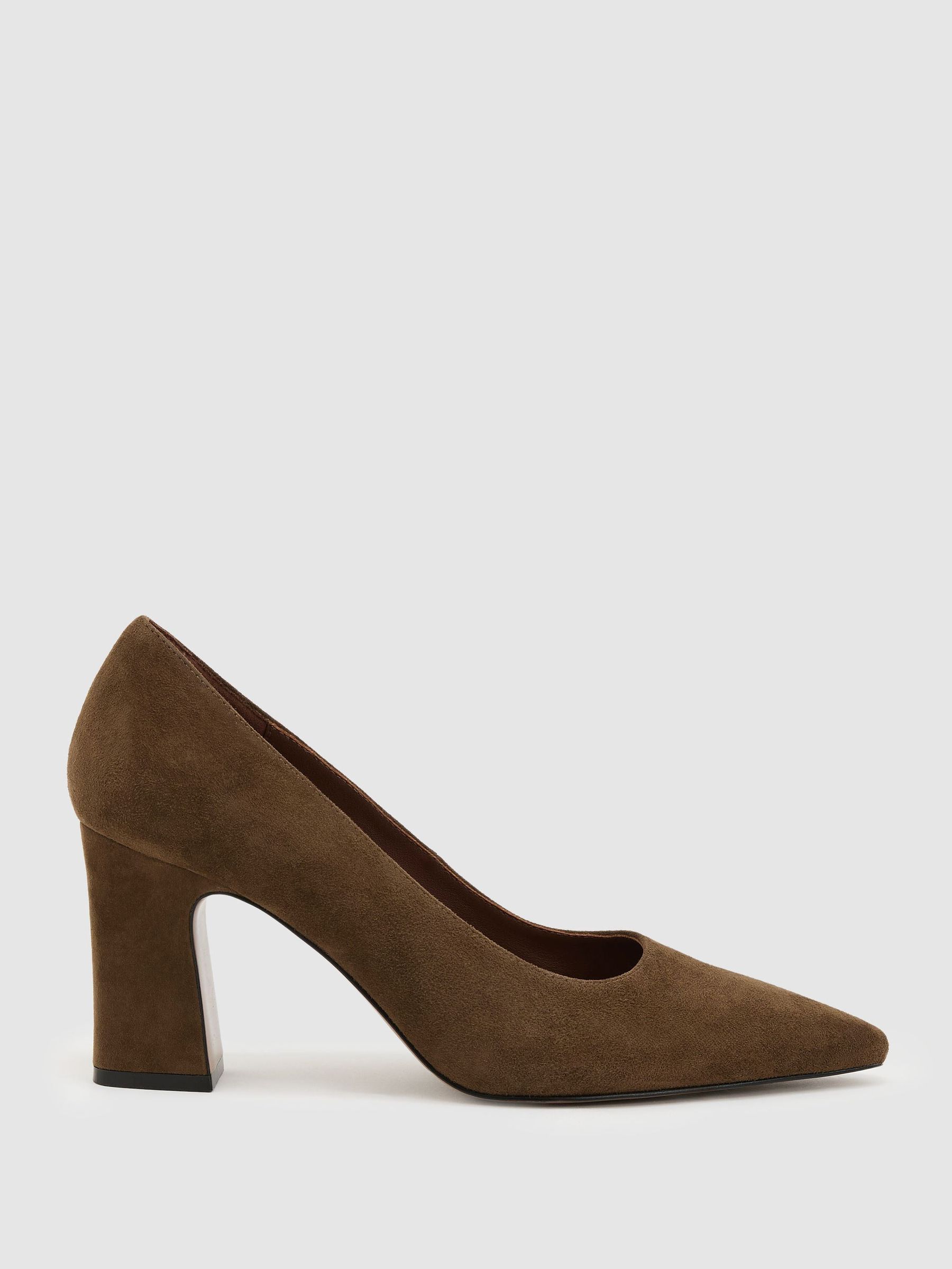 Suede Block-Heel Court Shoes in Khaki - 圖片 1/5