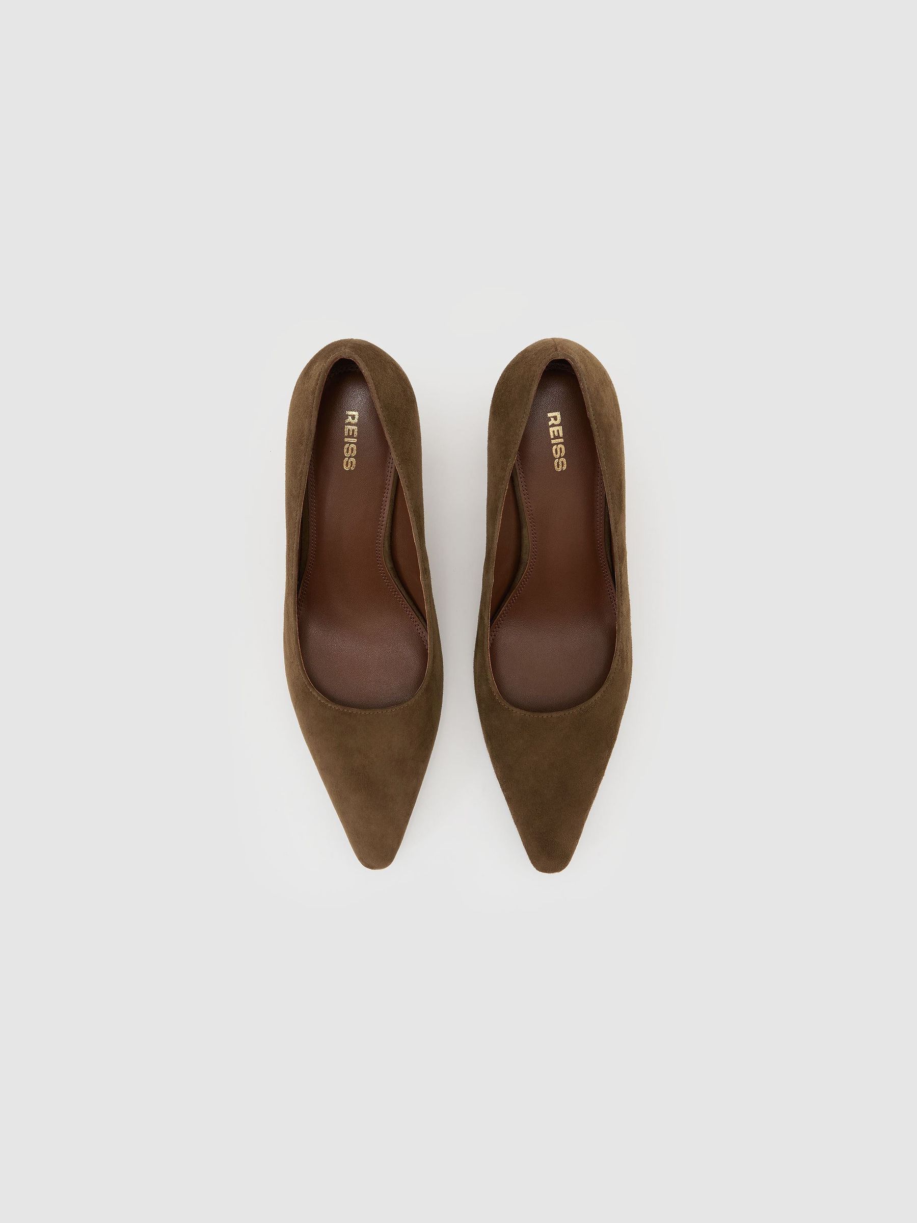 Suede Block-Heel Court Shoes in Khaki - 圖片 3/5