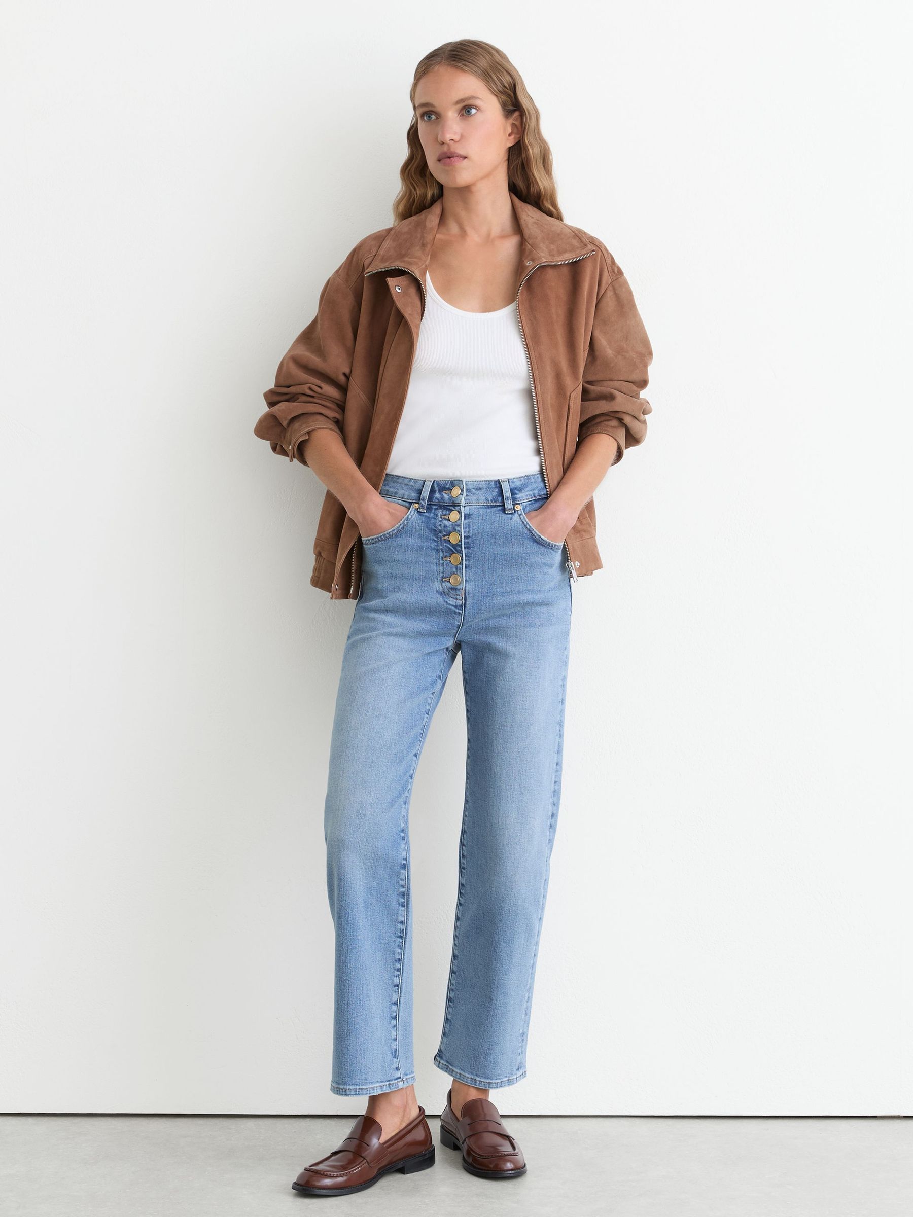 Straight-Leg Cropped Jeans in Dark  Blue - Image 1 of 7