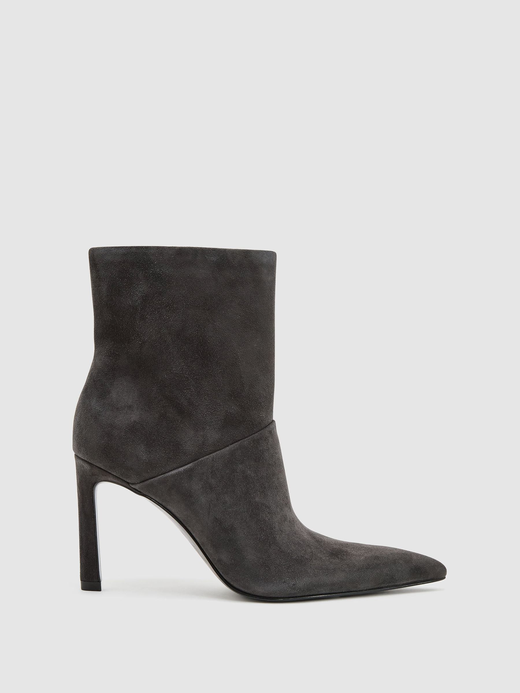 Suede Pointed-Toe Stiletto Ankle Boots in Grey - Image 1 of 6 Suede Pointed-Toe Stiletto Ankle Boots in Grey - Image 1 of 6