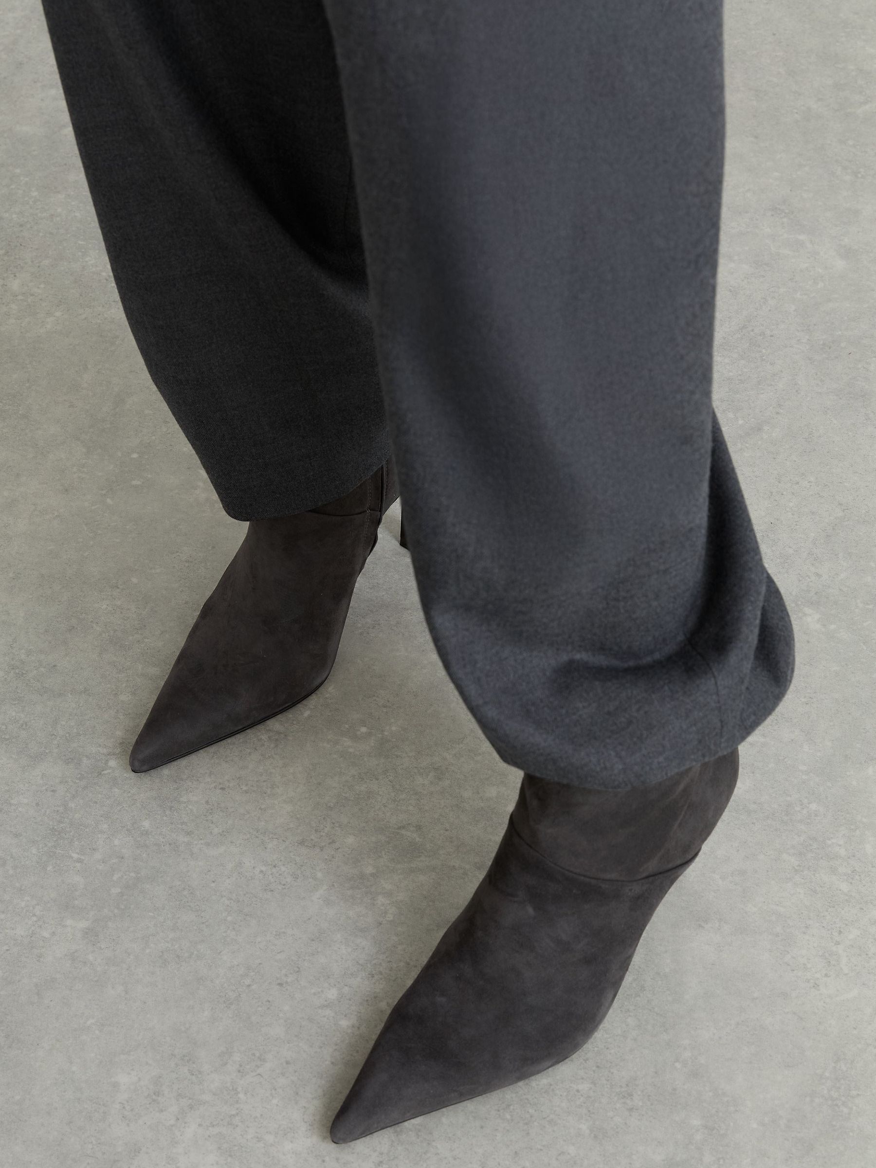Suede Pointed-Toe Stiletto Ankle Boots in Grey - Image 2 of 6
