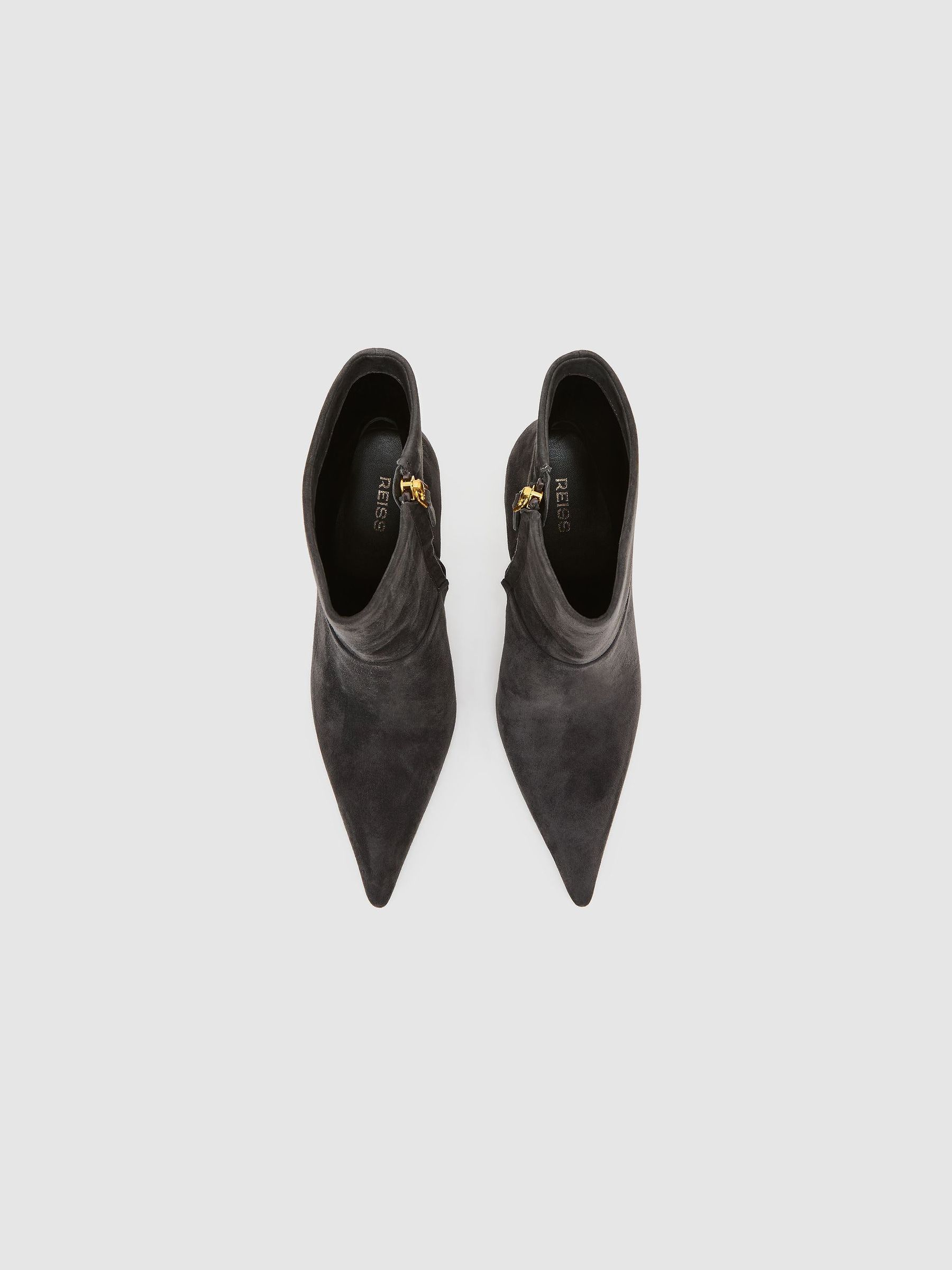 Suede Pointed-Toe Stiletto Ankle Boots in Grey - Image 3 of 6