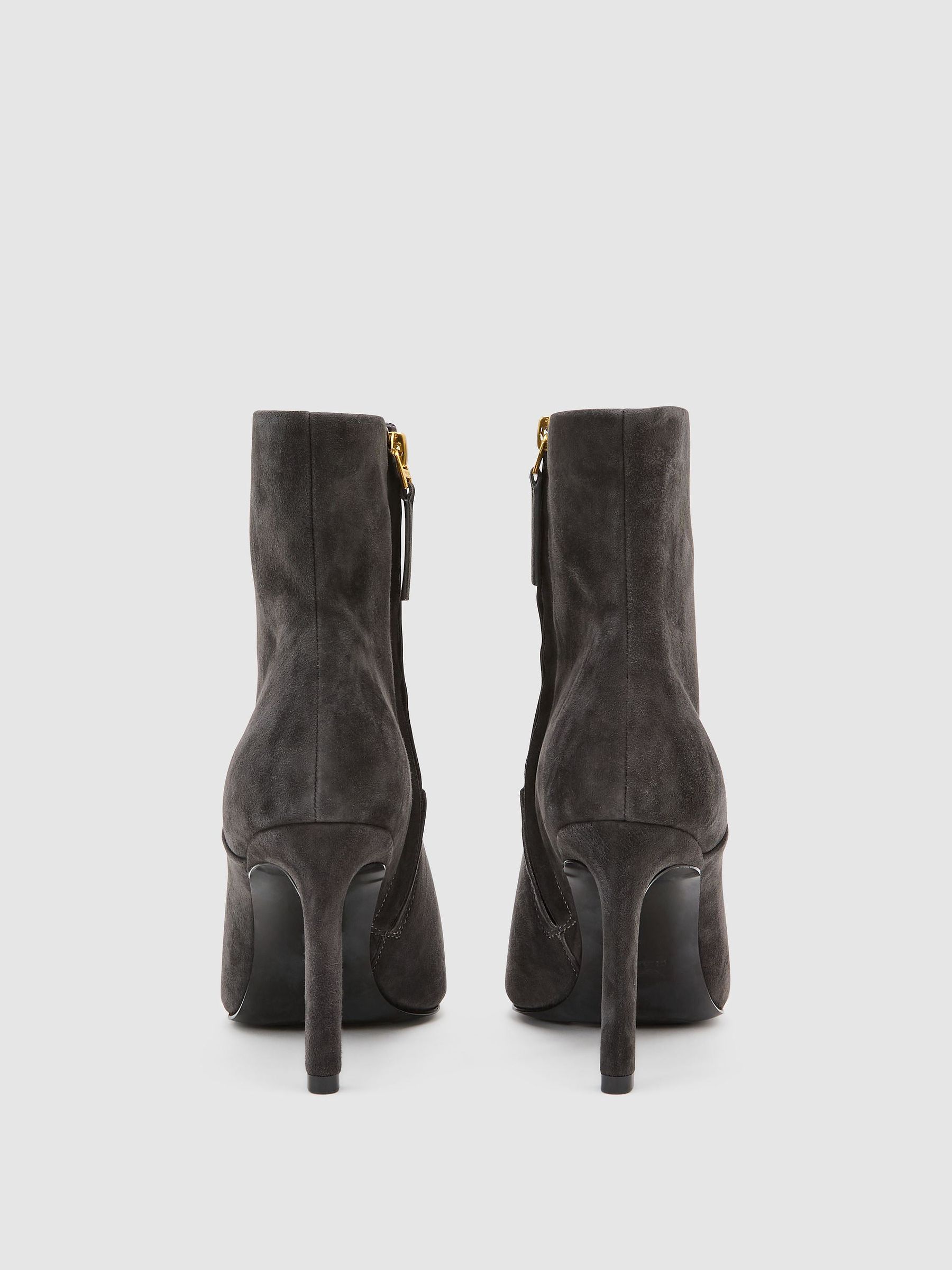Suede Pointed-Toe Stiletto Ankle Boots in Grey - Image 4 of 6