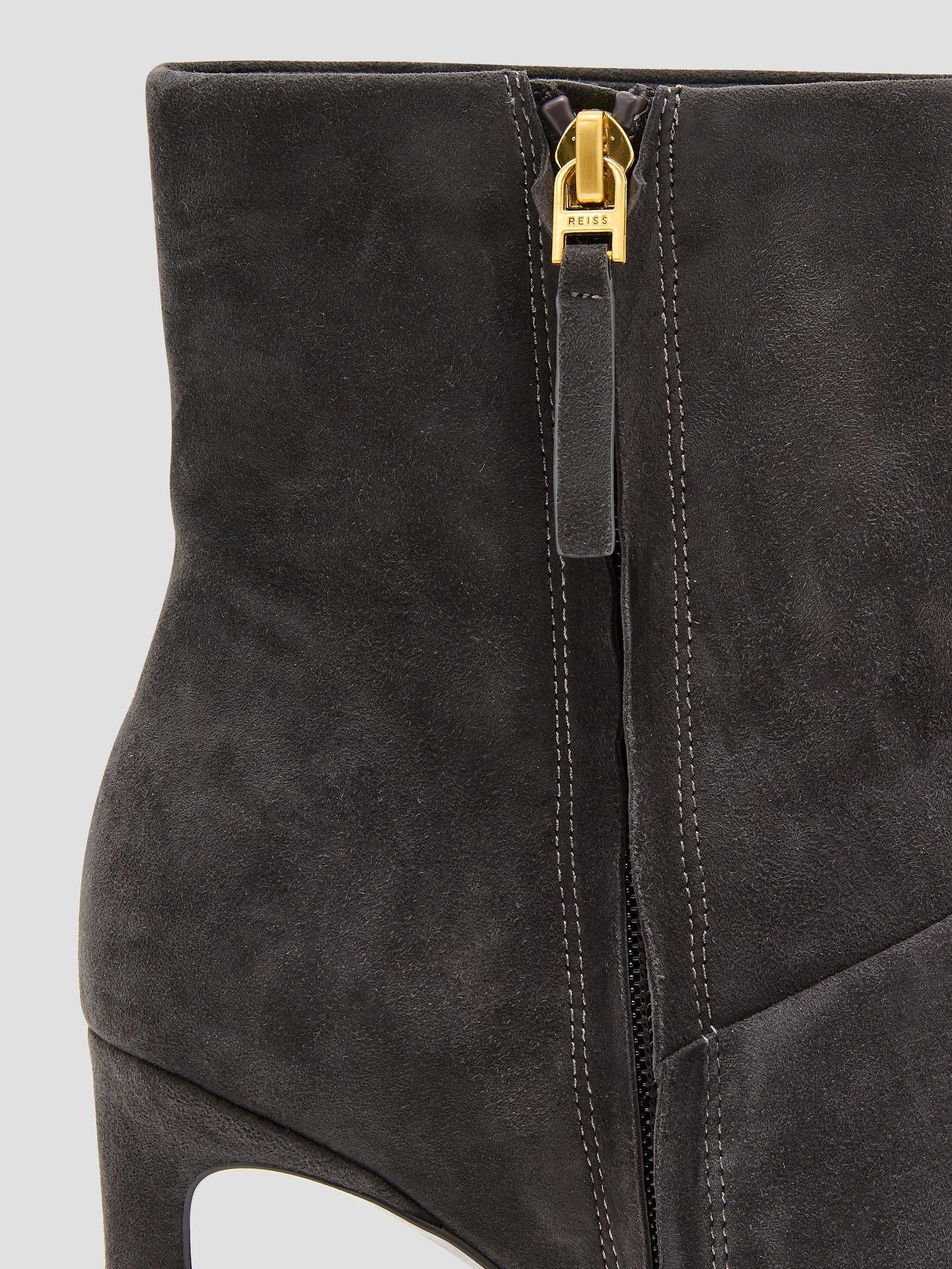 Suede Pointed-Toe Stiletto Ankle Boots in Grey - Image 6 of 6