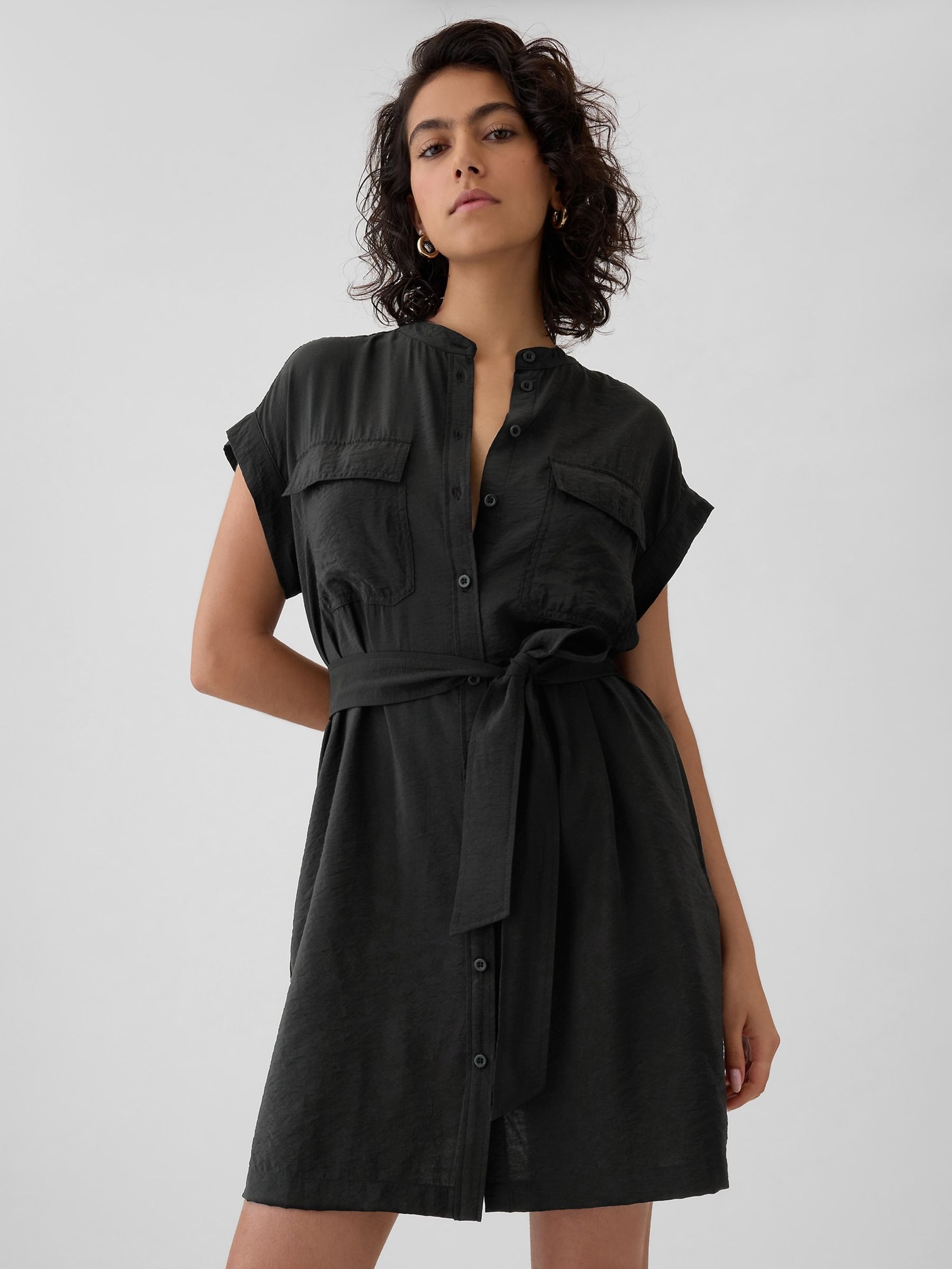 Black Utility Mini Shirt Dress - Image 4 of 5
