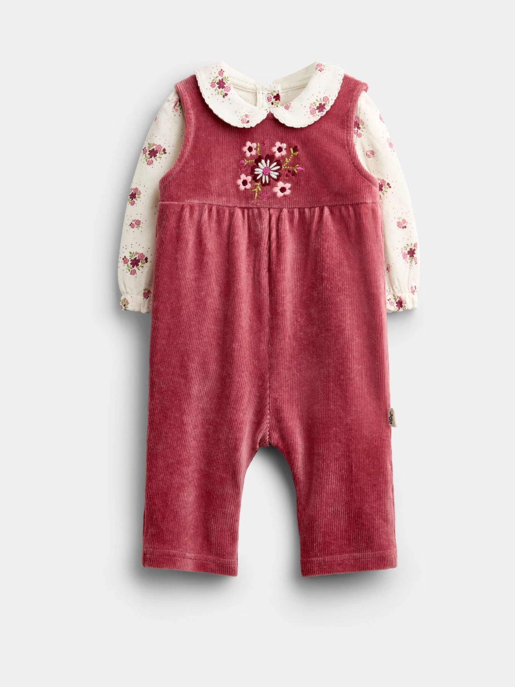 Rose Pink Floral Dungaree & Bodysuit Set - Image 1 of 6
