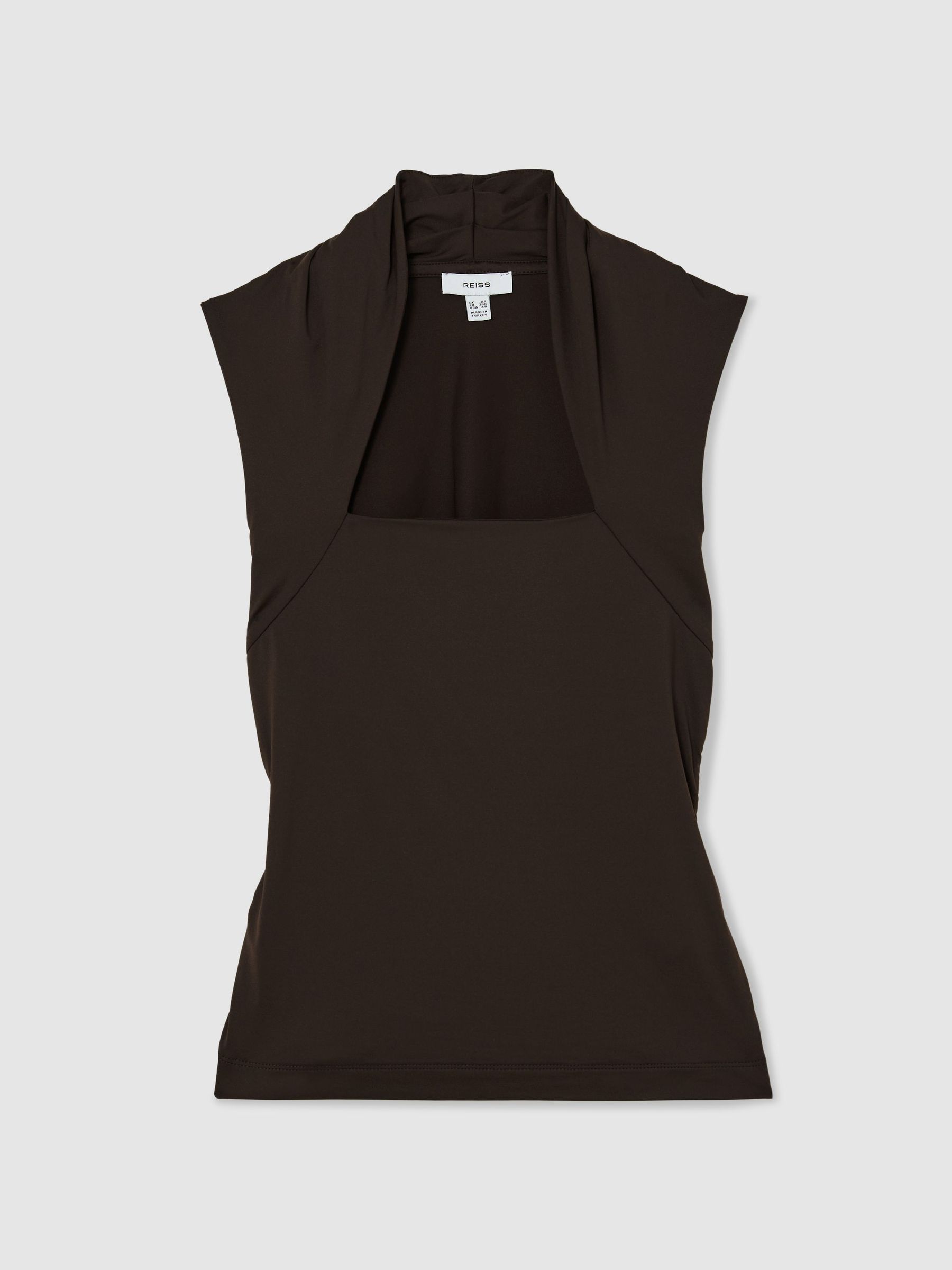 Square-Neck Ruched Sleeveless Top in Chocolate Brown - Image 2 of 6