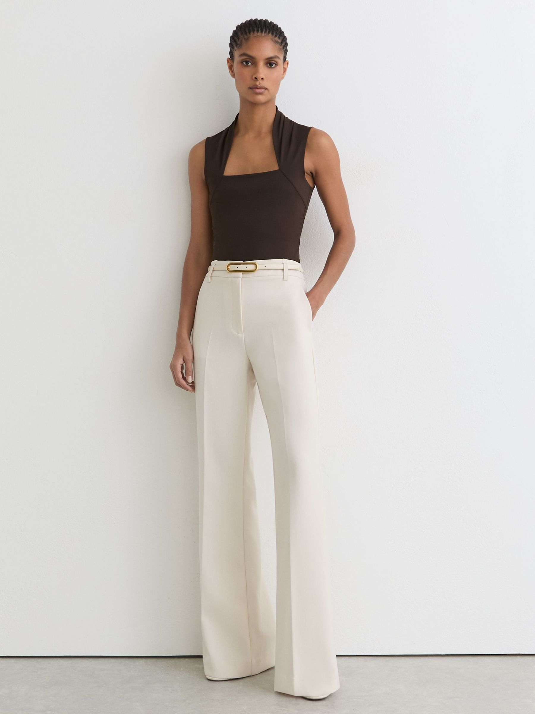 Square-Neck Ruched Sleeveless Top in Chocolate Brown - Image 3 of 6