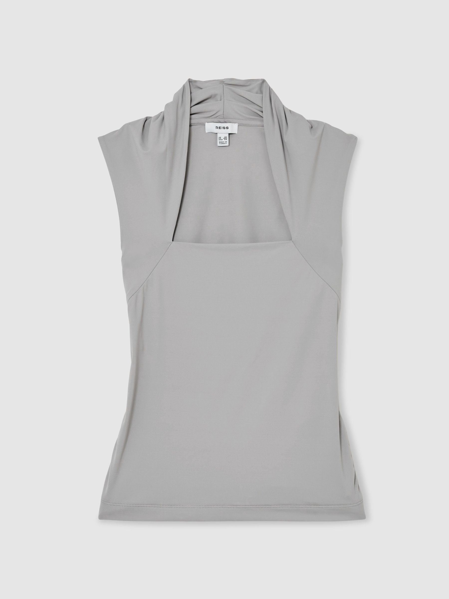 Square-Neck Ruched Sleeveless Top in Grey - Image 2 of 6
