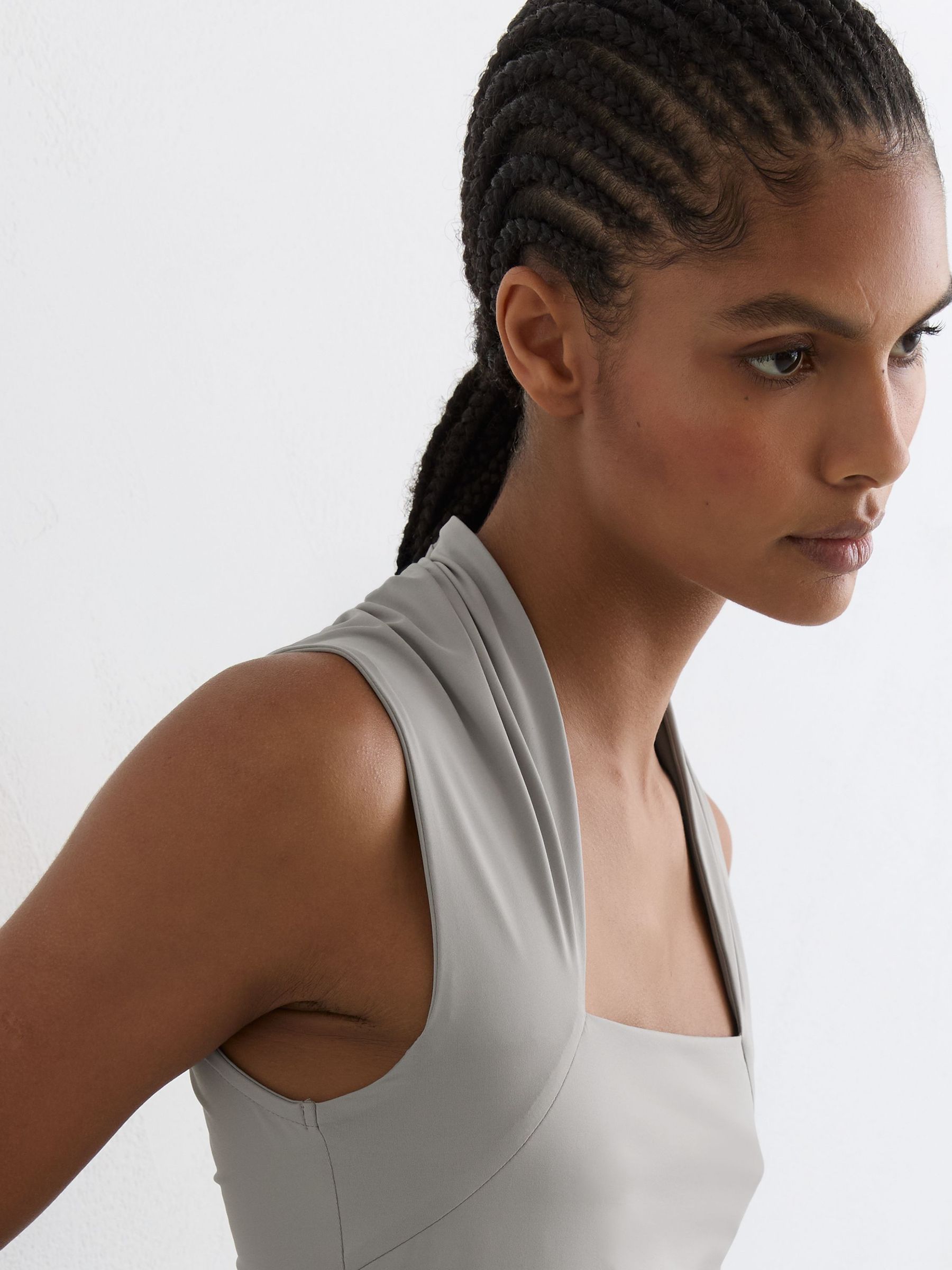 Square-Neck Ruched Sleeveless Top in Grey - Image 3 of 6