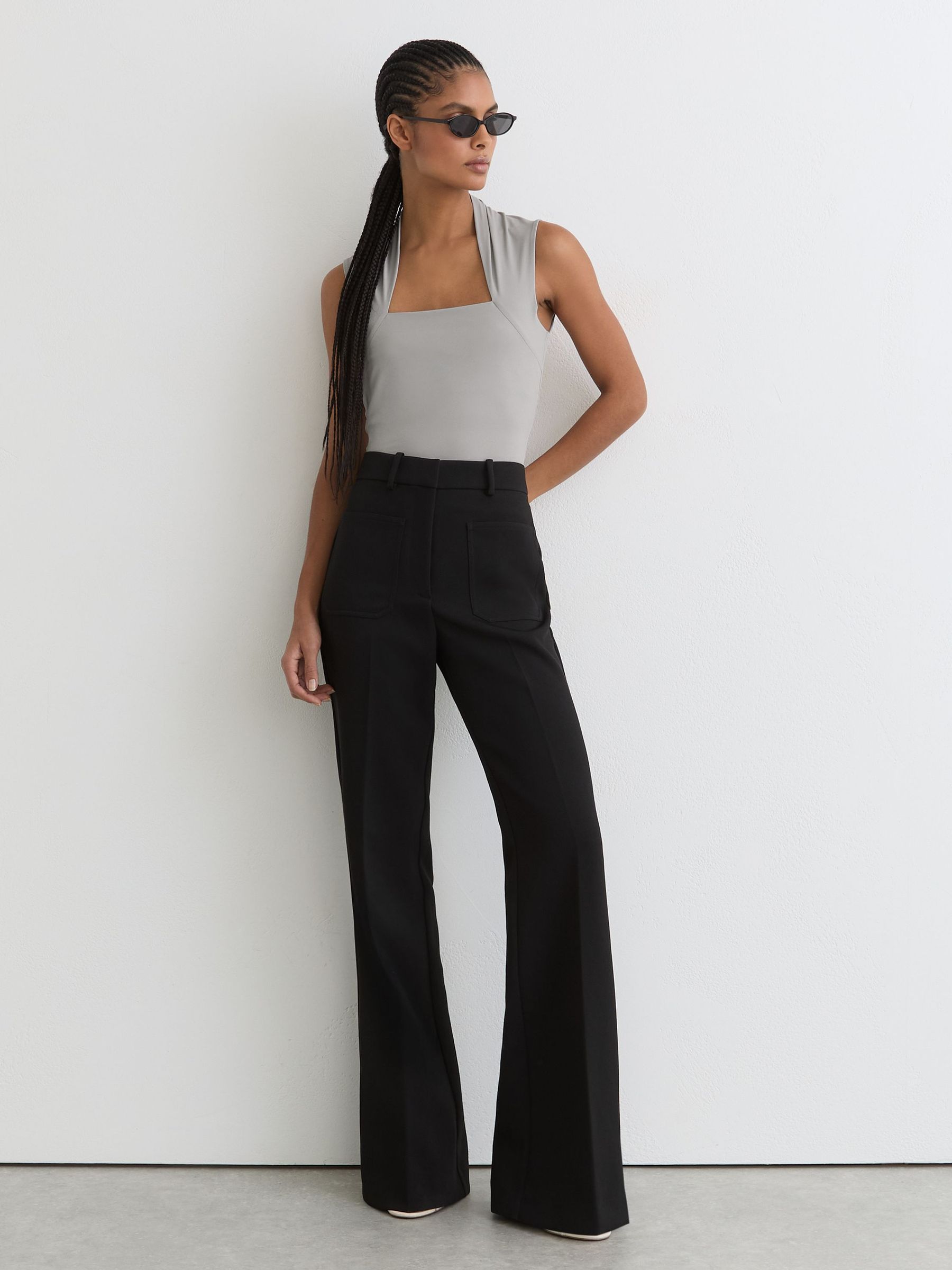 Square-Neck Ruched Sleeveless Top in Grey - Image 4 of 6