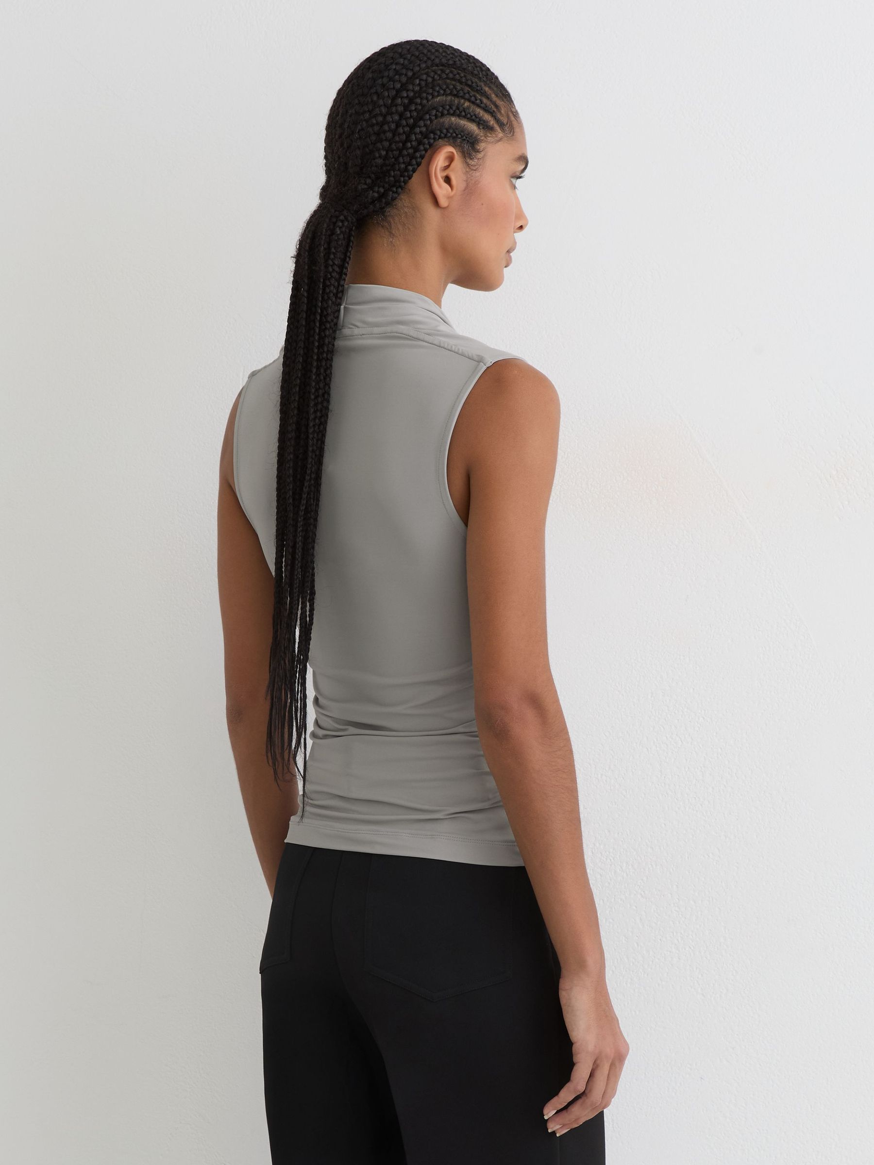 Square-Neck Ruched Sleeveless Top in Grey - image 4