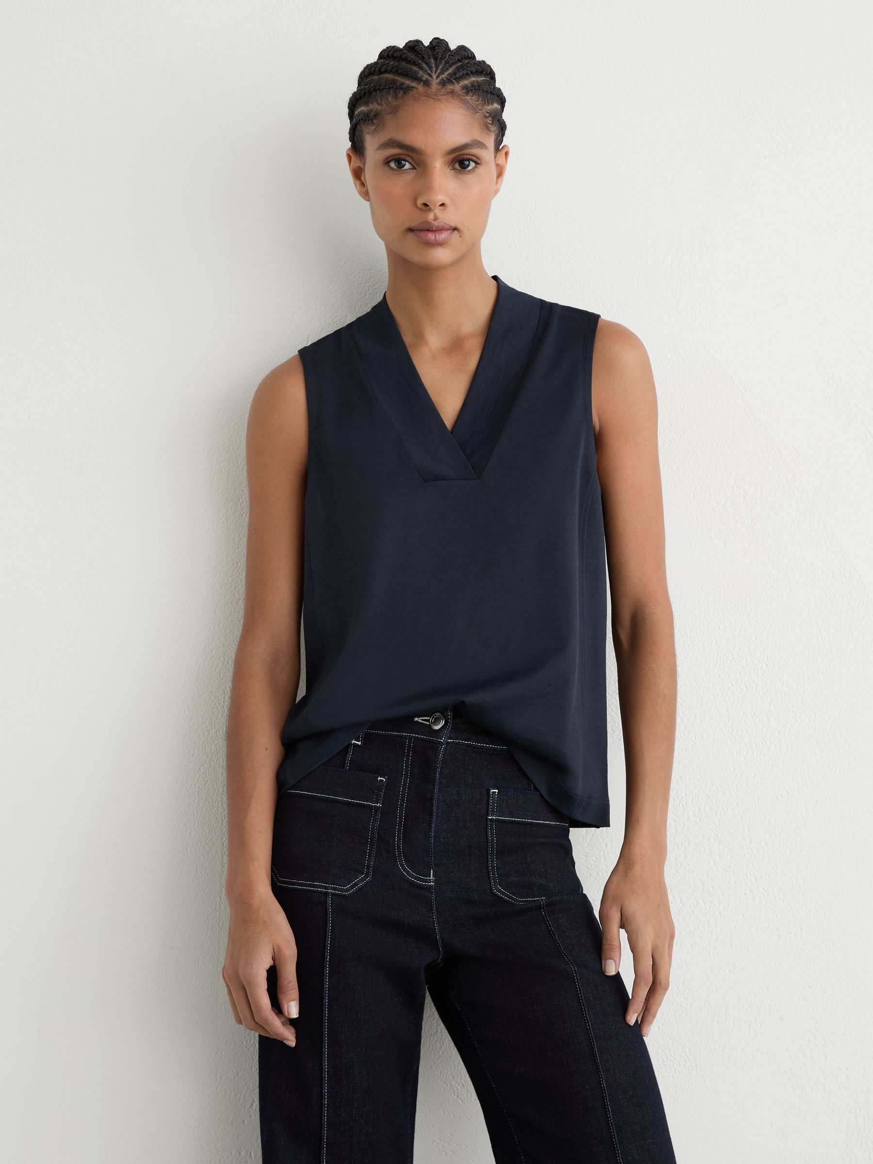 Jersey V-Neck Vest in Navy - Image 1 of 6