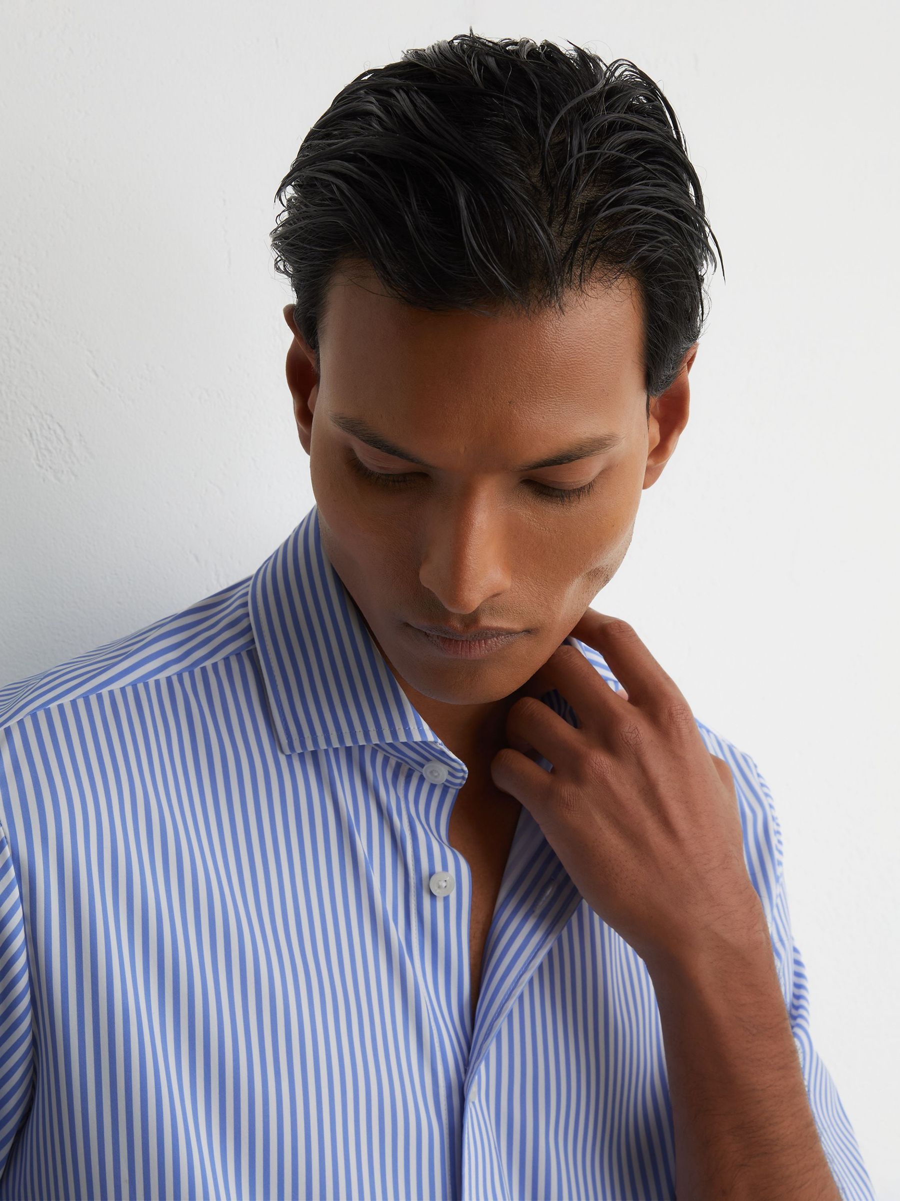 Shirt in Soft Blue/White Stripe - Image 1 of 8