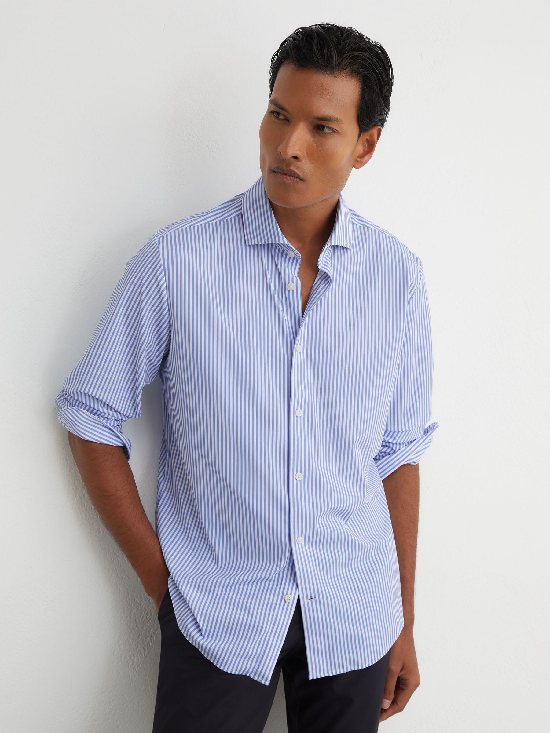 Shirt in Soft Blue/White Stripe - Image 6 of 8