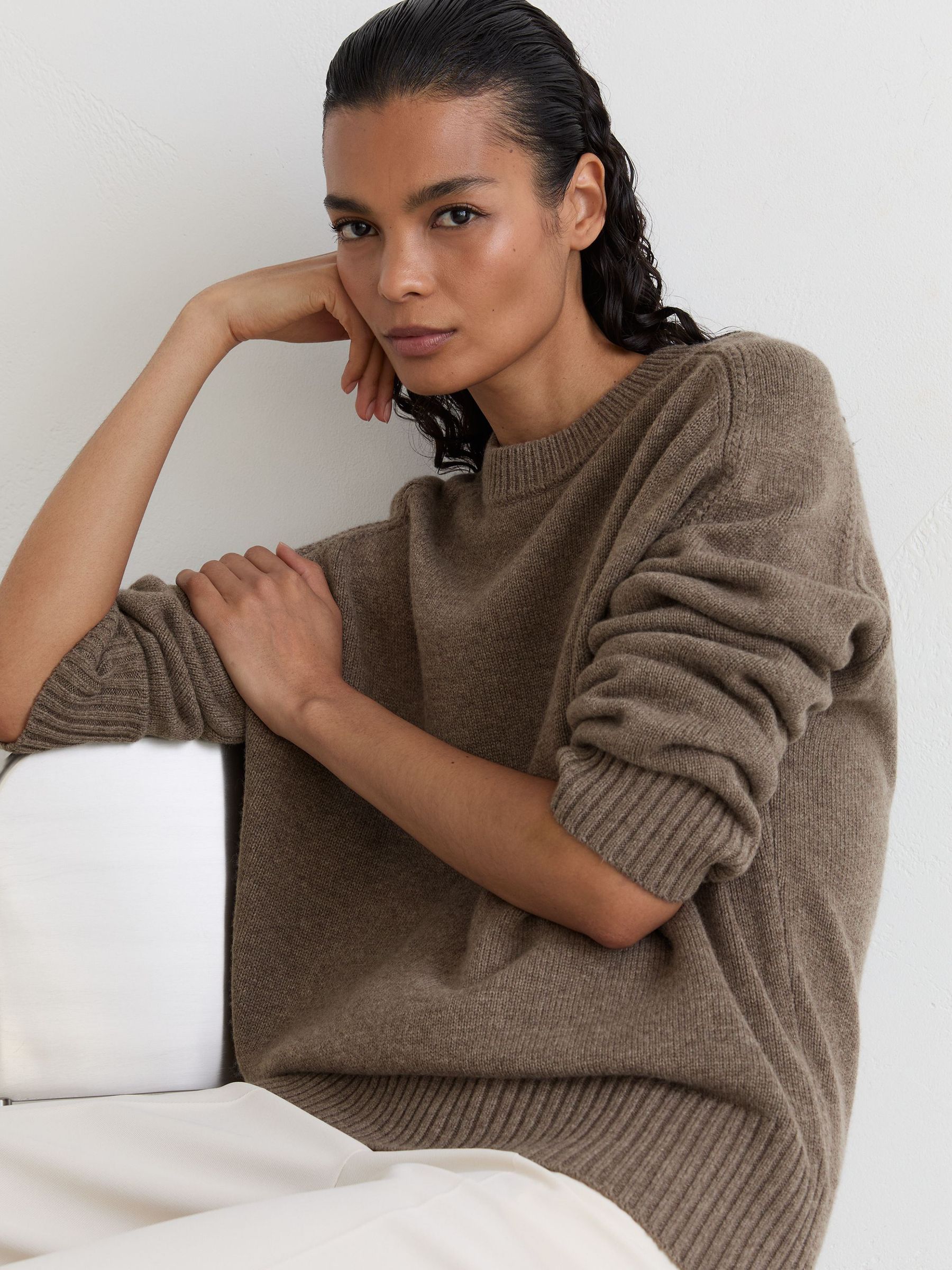 Wool-Cashmere Crew-Neck Raglan Jumper in Dark Neutral - Image 1 of 8