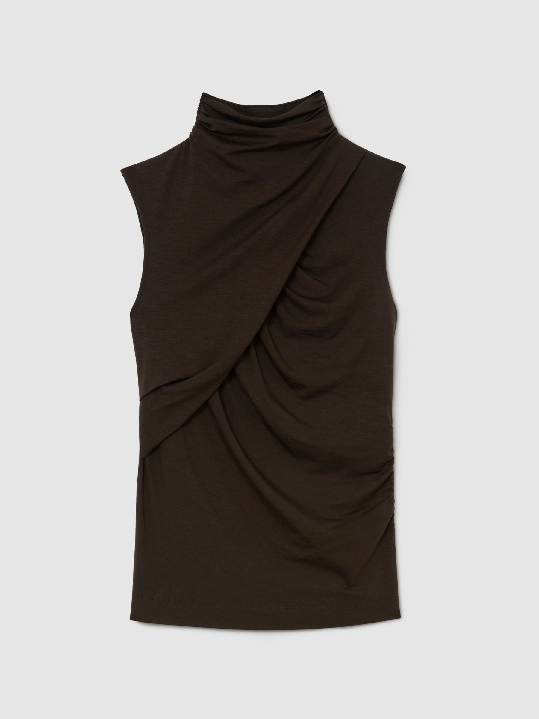 Ruched High-Neck Top in Chocolate Brown - Image 2 of 6