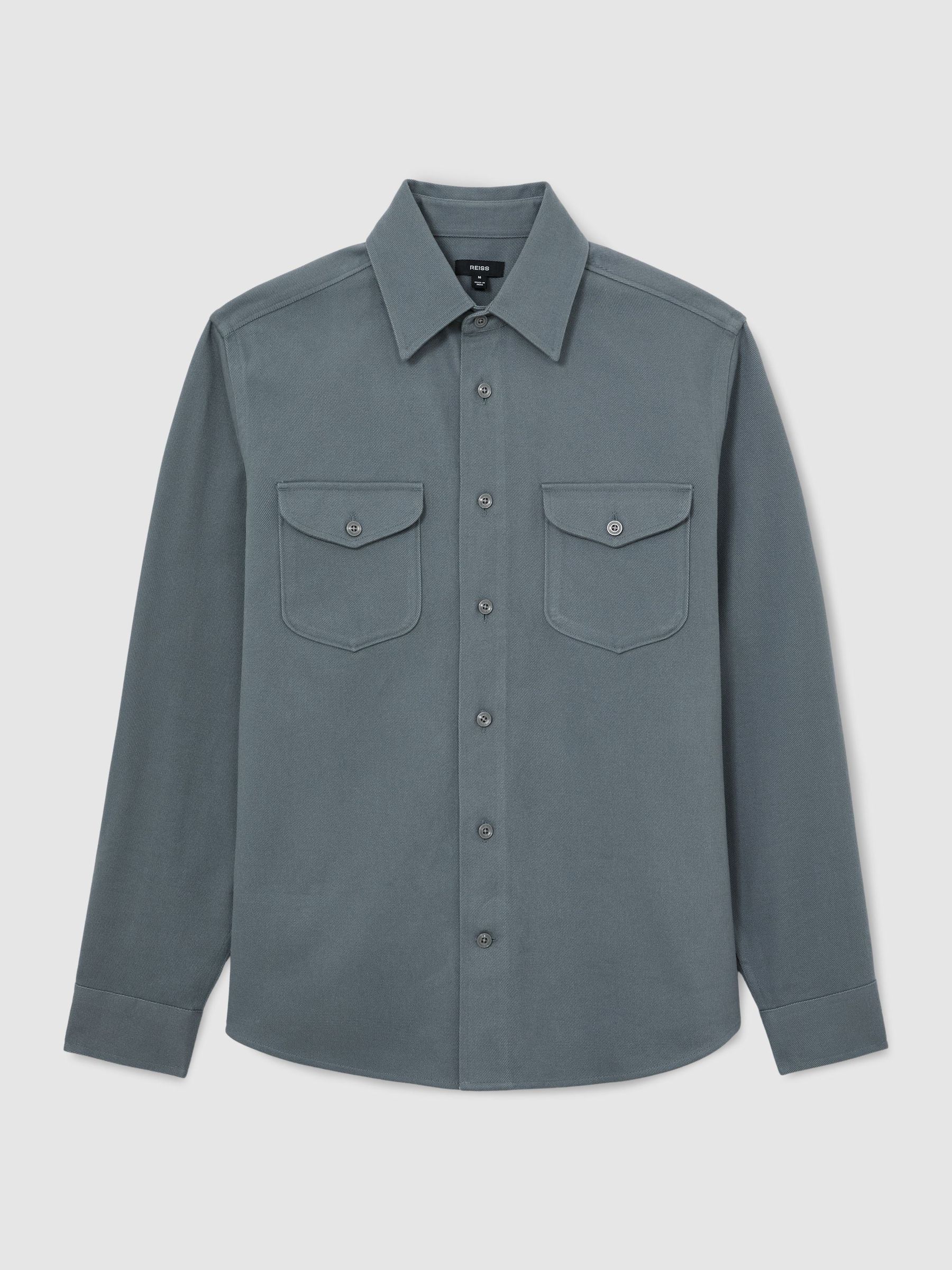 Cotton-Twill Twin-Pocket Regular-Fit Shirt in Airforce Blue - Image 2 of 8