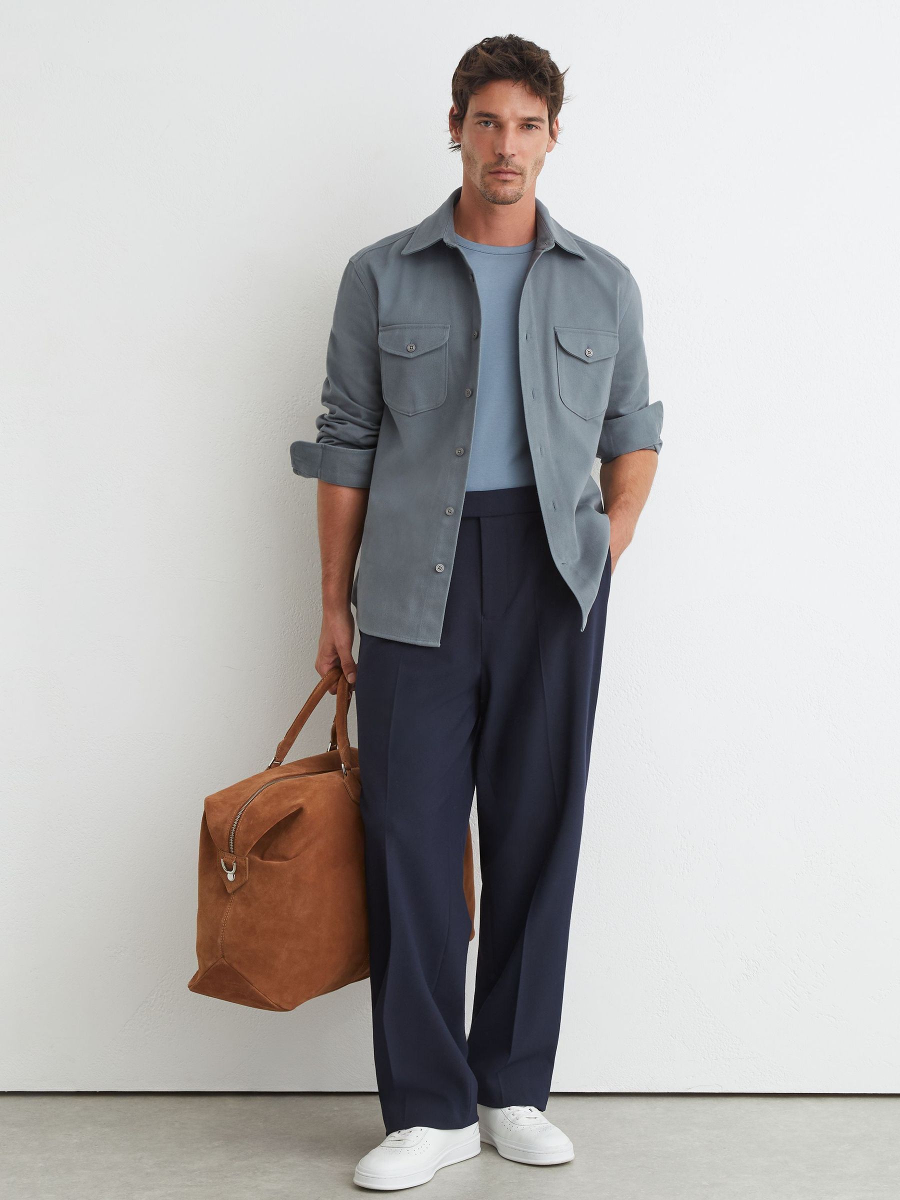 Cotton-Twill Twin-Pocket Regular-Fit Shirt in Airforce Blue - Image 4 of 8
