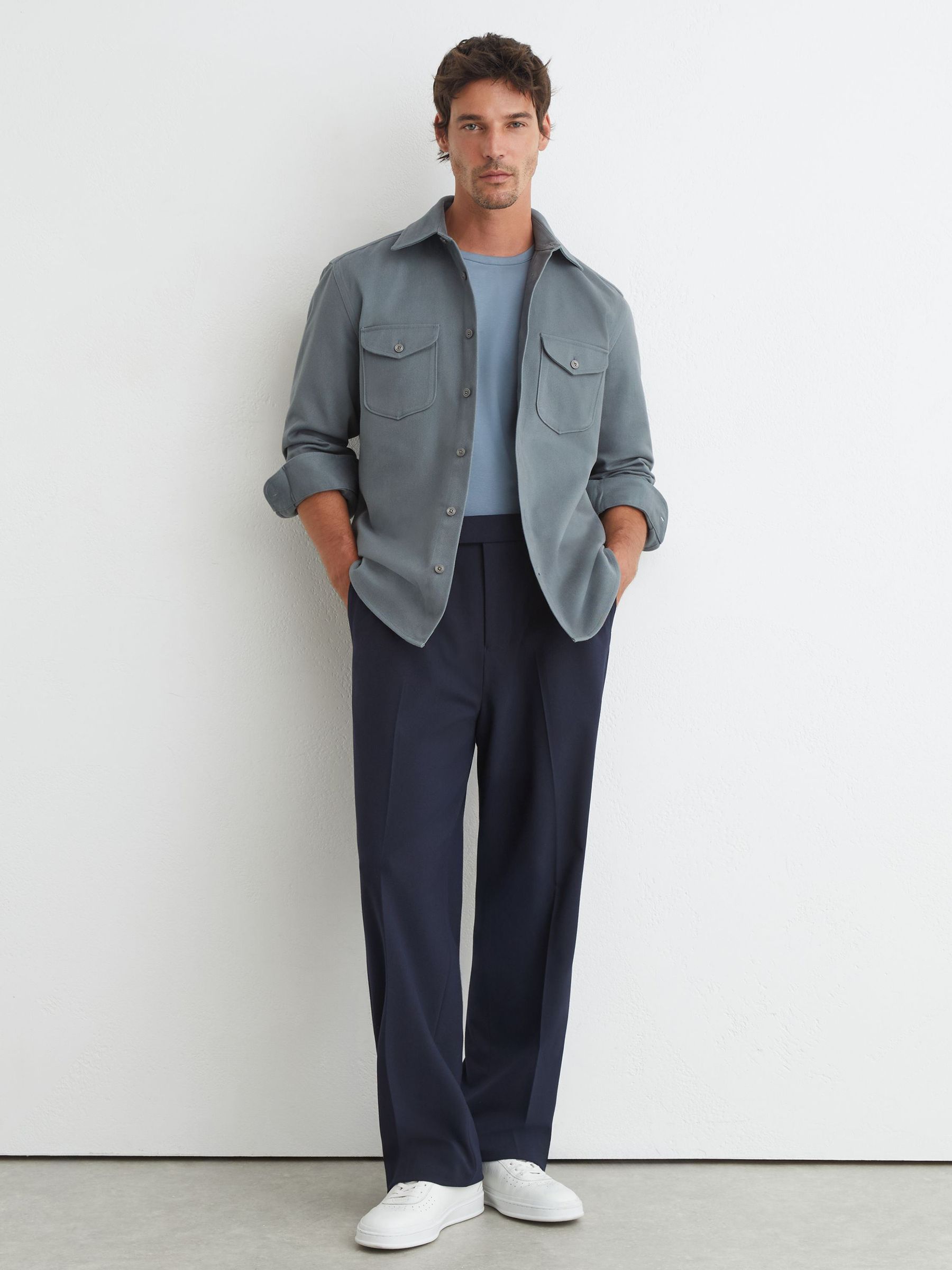 Cotton-Twill Twin-Pocket Regular-Fit Shirt in Airforce Blue - Image 7 of 8