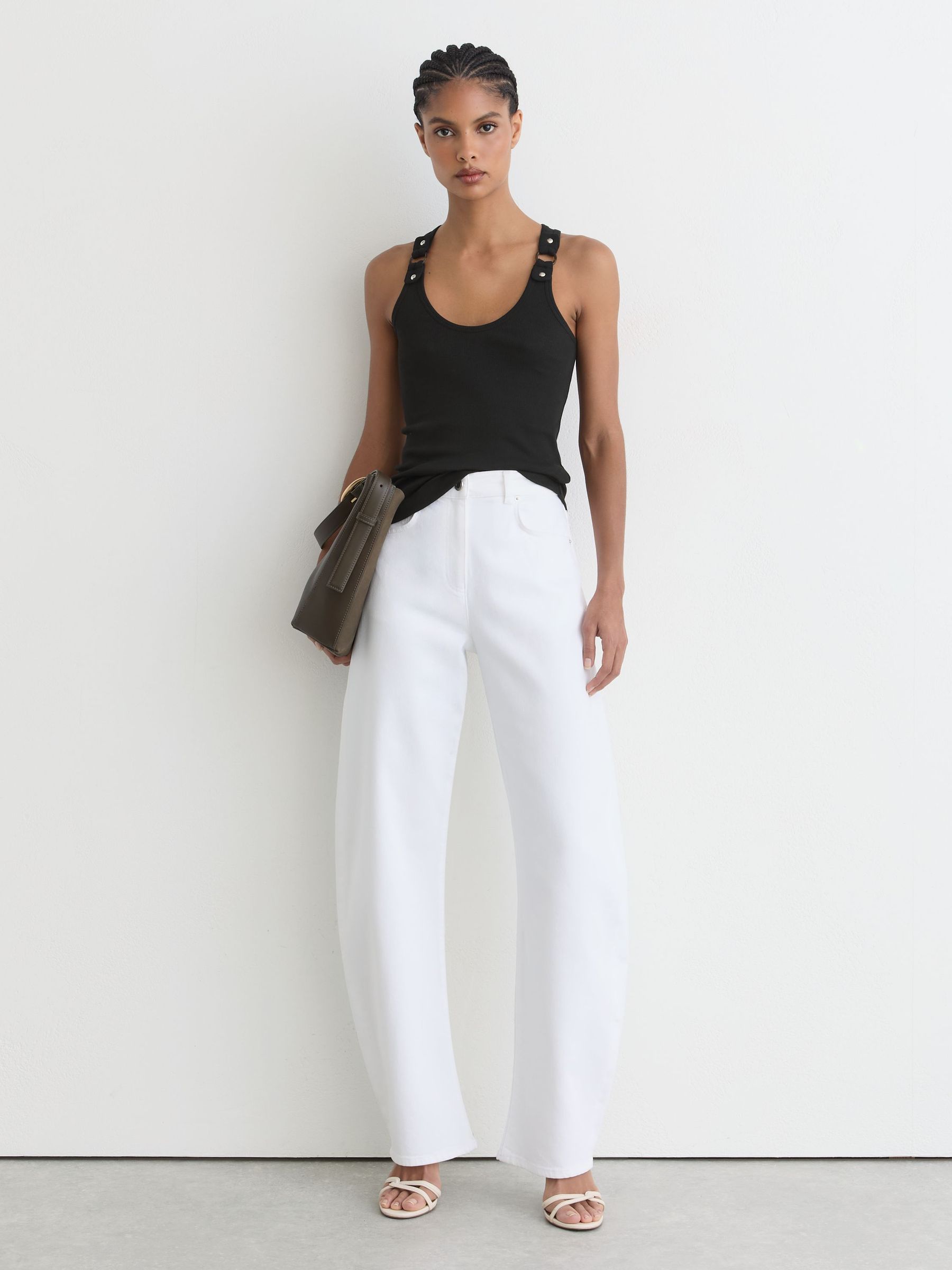 Stretch-Cotton Hardware-Detail Vest in Black - Image 1 of 6 Stretch-Cotton Hardware-Detail Vest in Black - Image 1 of 6