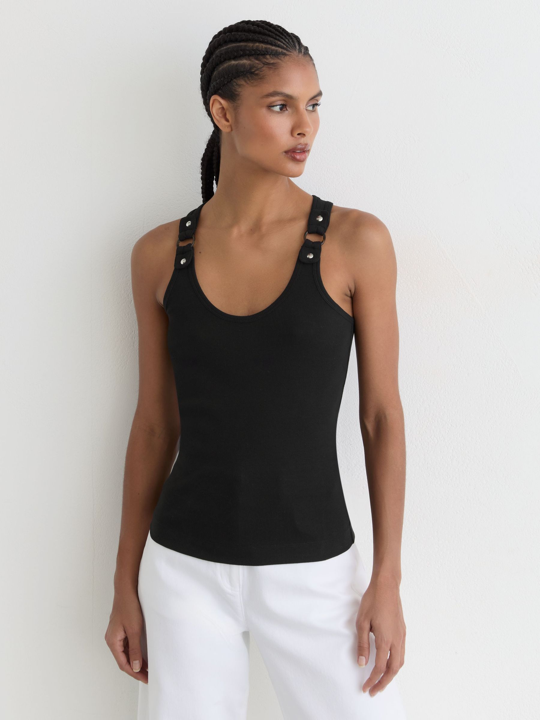 Stretch-Cotton Hardware-Detail Vest in Black - image 5