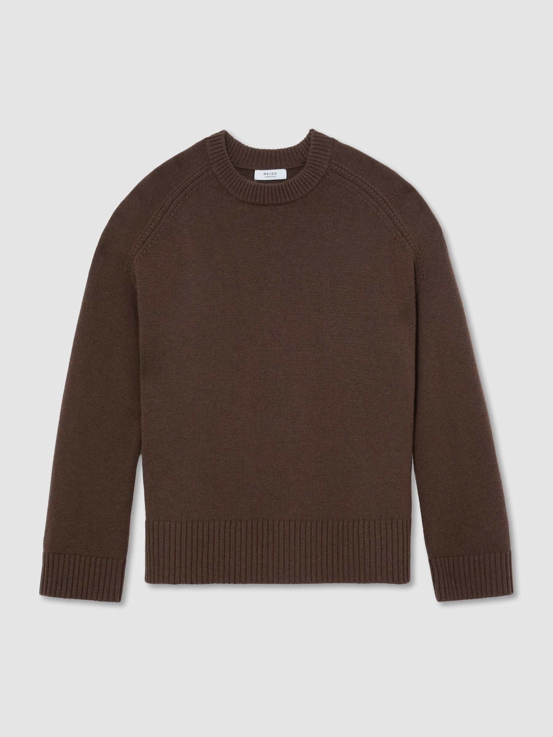 Pull raglan à col rond en laine et cachemire couleur bordeaux marron moka - Image 2 de 7