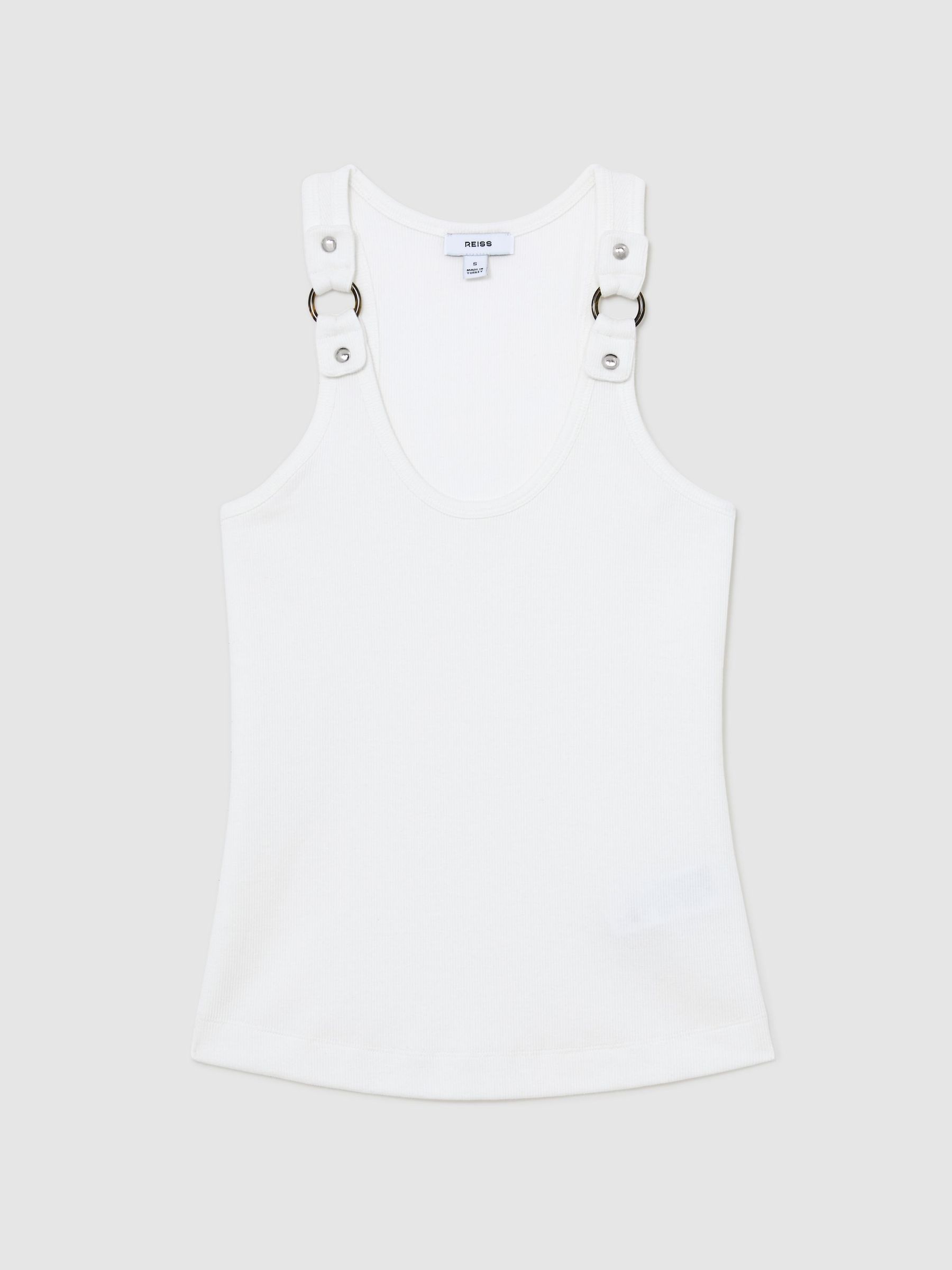 Stretch-Cotton Hardware-Detail Vest in White - Image 2 of 6 Stretch-Cotton Hardware-Detail Vest in White - Image 2 of 6