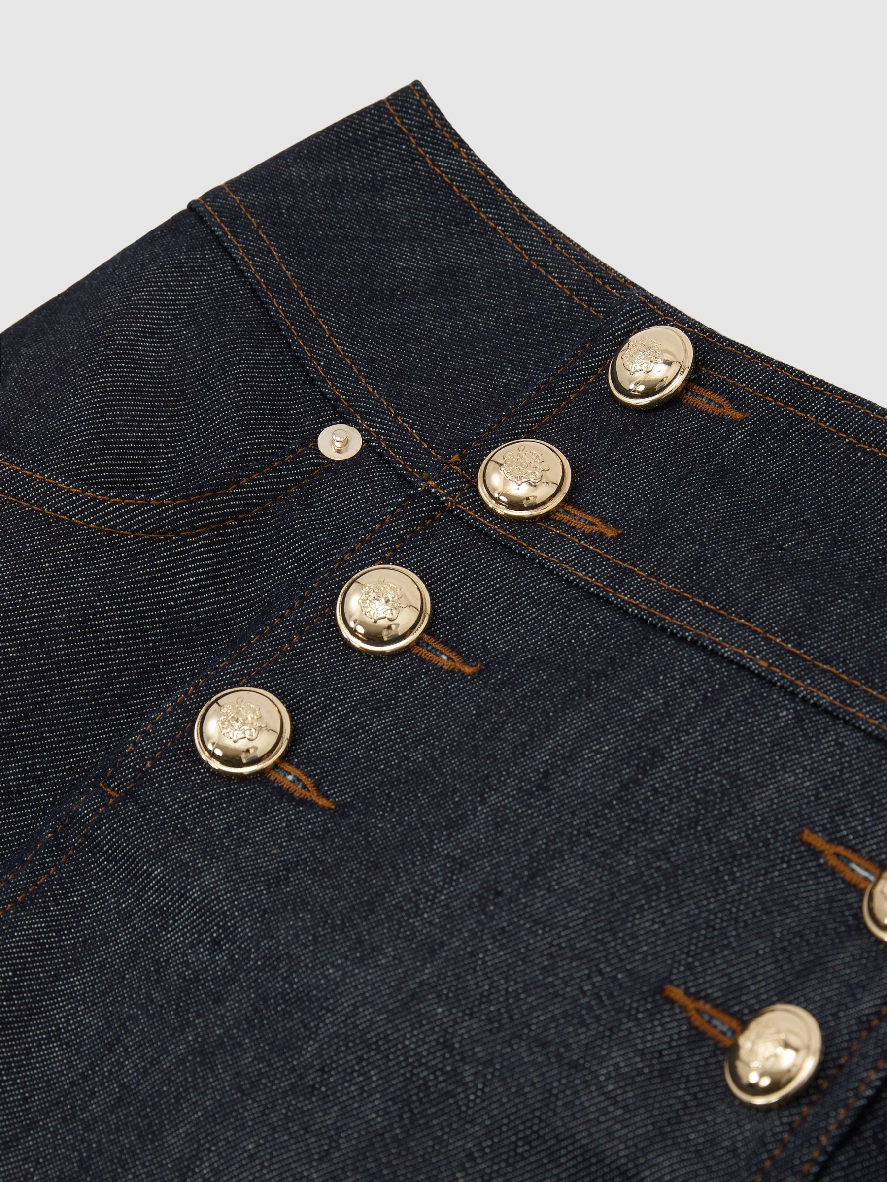 Button-Detail Denim Mini Skirt in Dark Blue - Image 7 of 7