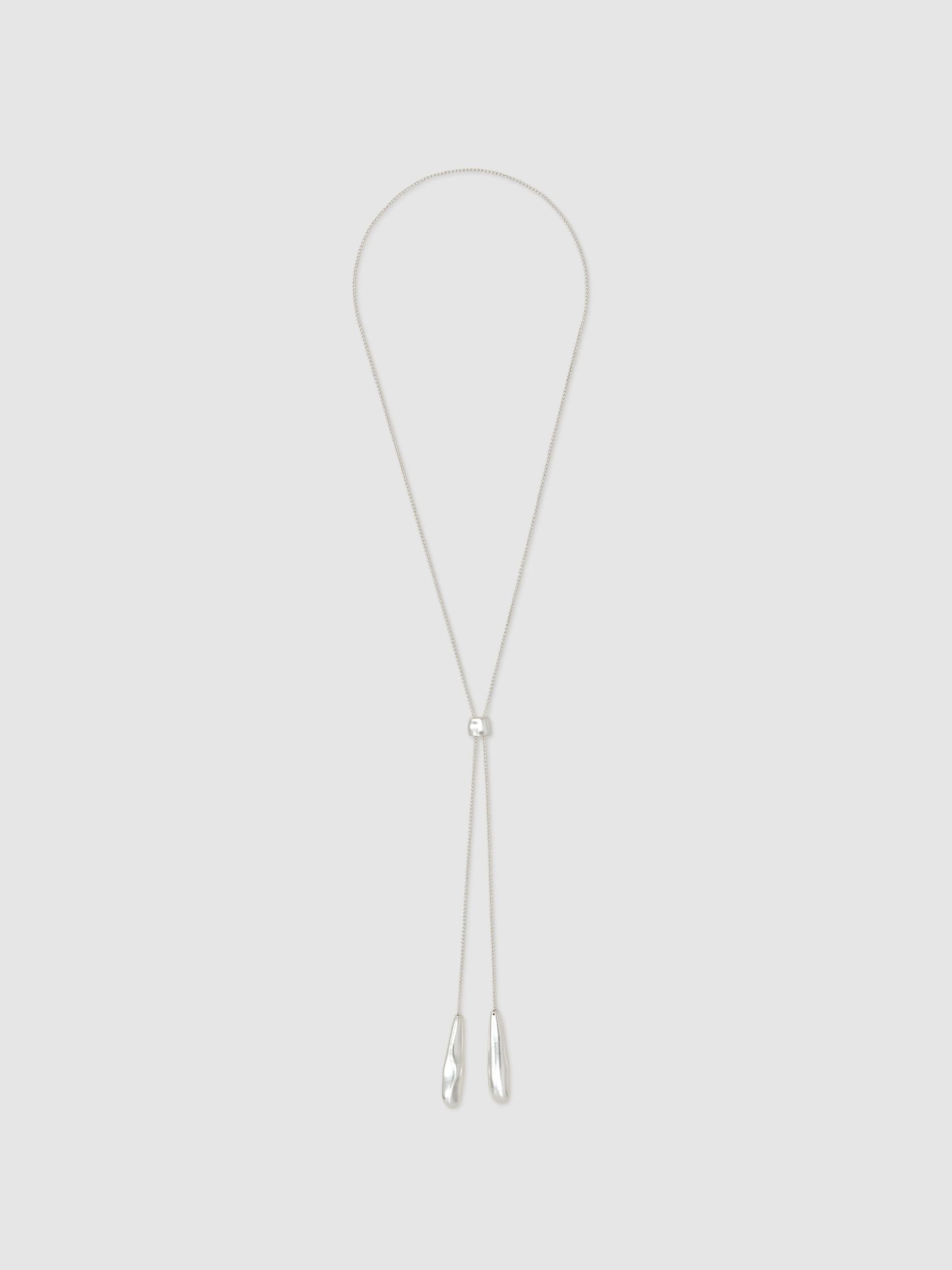 Sculpted Drop Lariat Necklace in Silver Tone - Image 2 of 3 Sculpted Drop Lariat Necklace in Silver Tone - Image 2 of 3