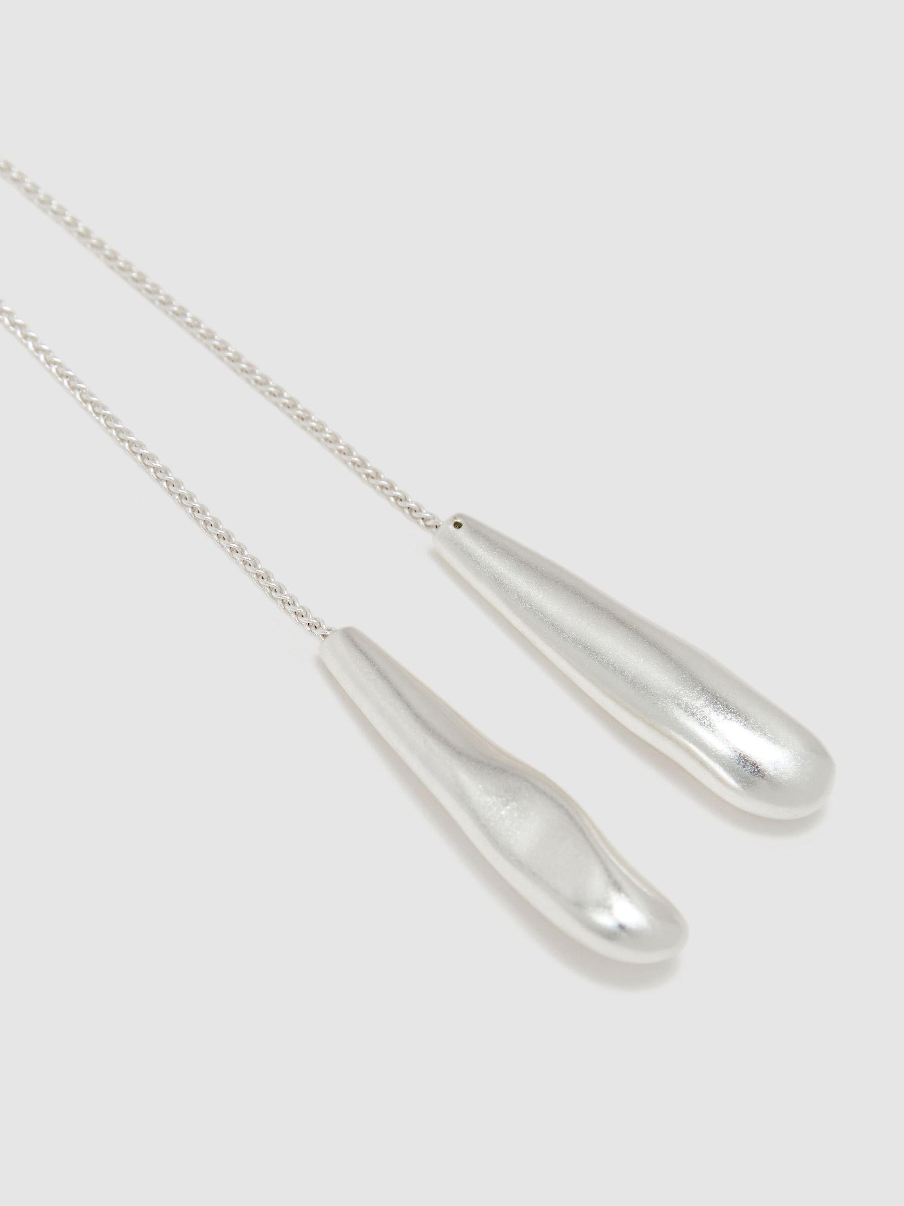 Sculpted Drop Lariat Necklace in Silver Tone - Image 3 of 3