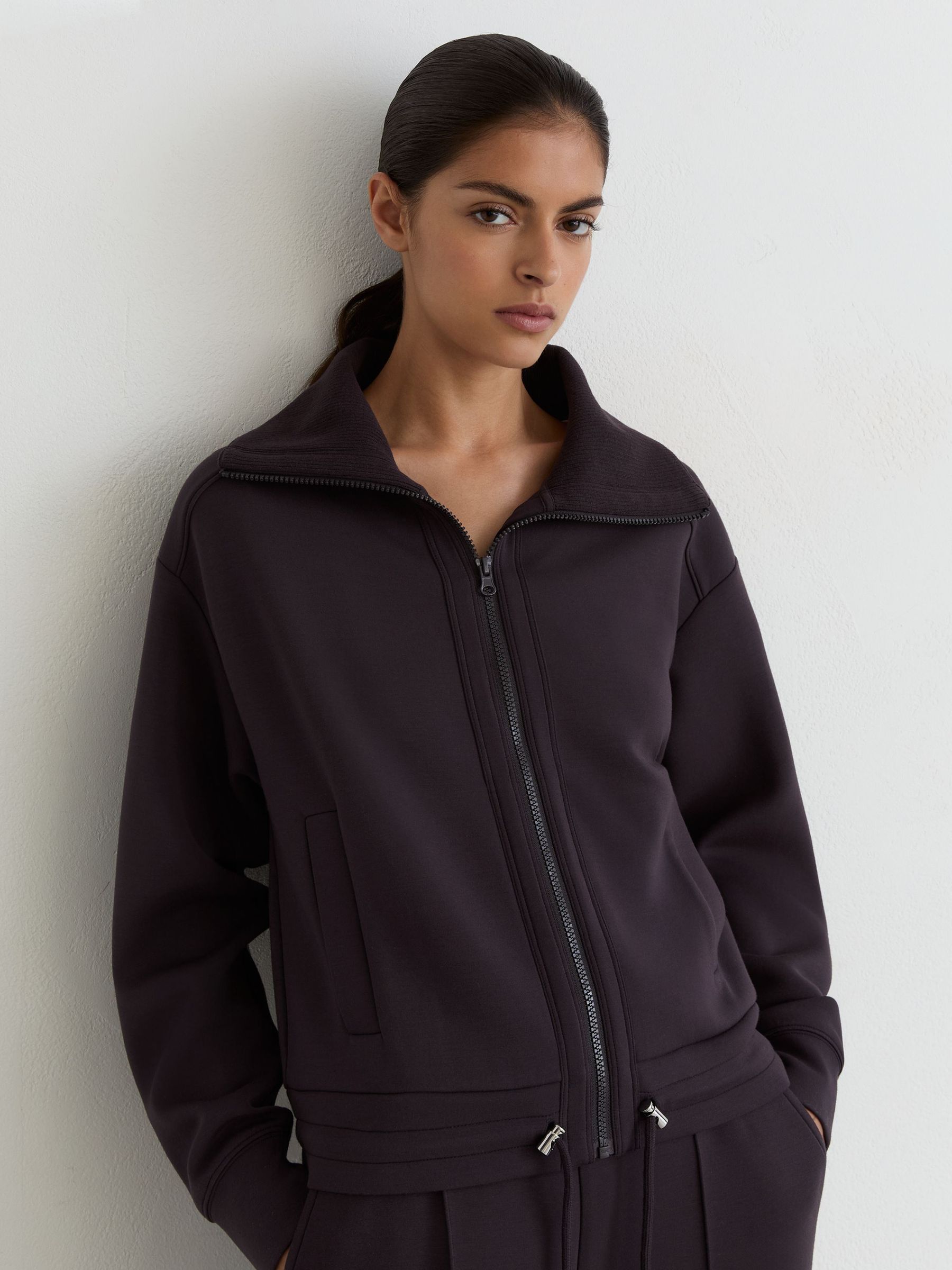Premium Interlock Zip-Front Sweatshirt in Grape Burgundy - Image 3 of 7