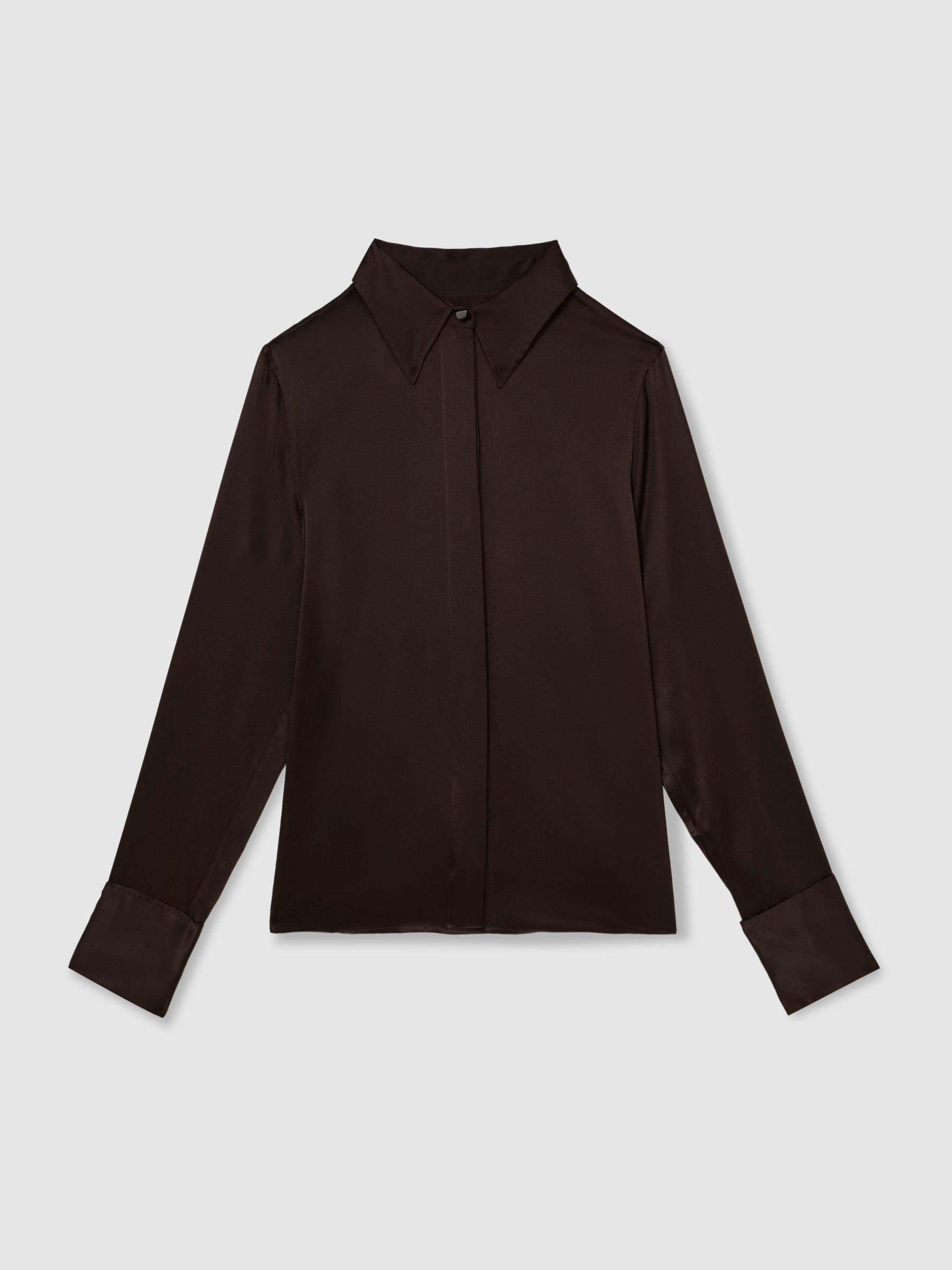 Silk-Satin Concealed-Placket Shirt in Grape Burgundy - Image 2 of 7