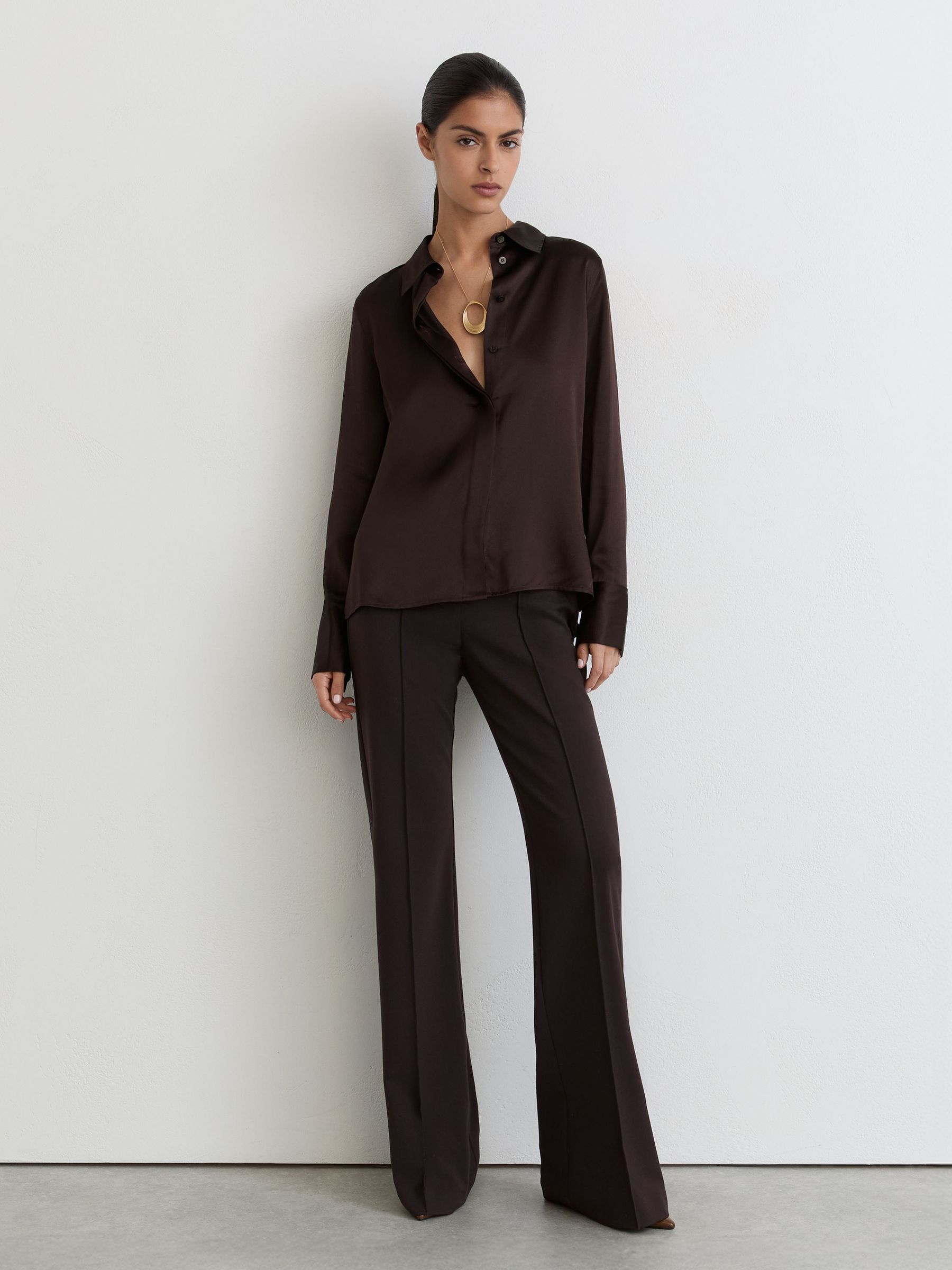 Silk-Satin Concealed-Placket Shirt in Grape Burgundy - Image 3 of 7
