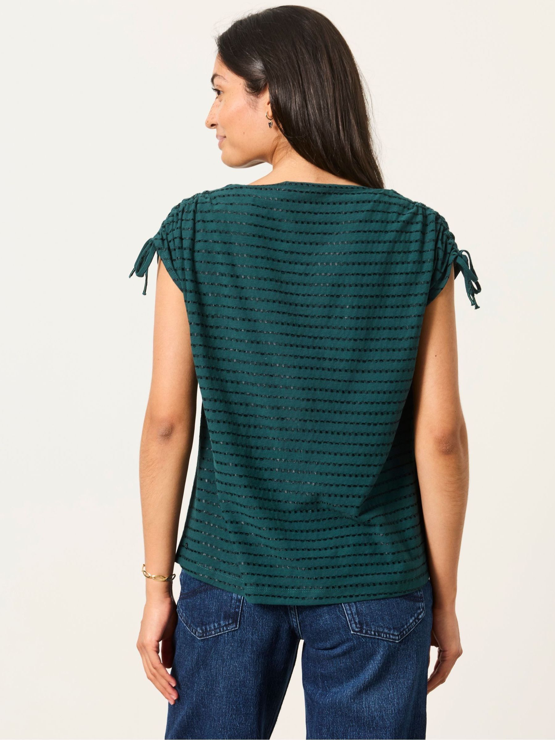 Gabby Teal Blue Gathered Shoulder Detail Top - Image 2 of 5