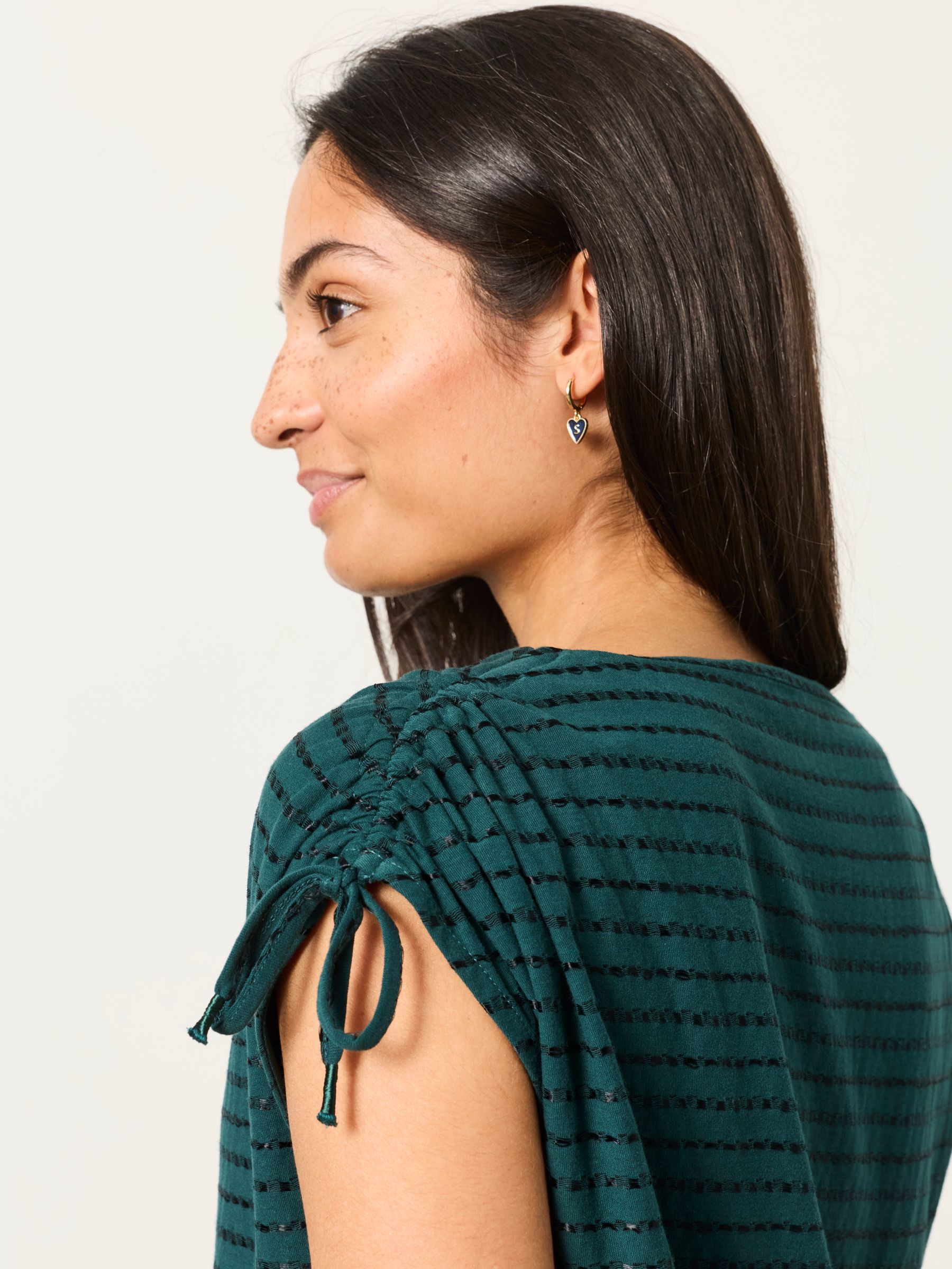 Gabby Teal Blue Gathered Shoulder Detail Top - Image 4 of 5