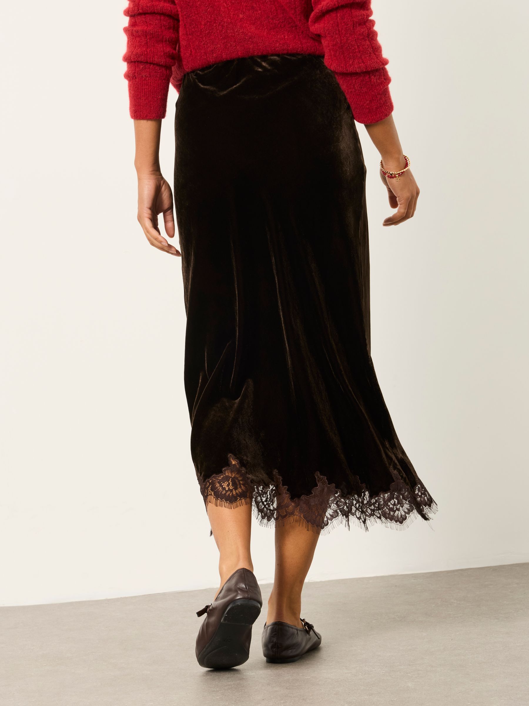 Esme Chocolate Brown Velvet Midi Skirt - Image 2 of 5