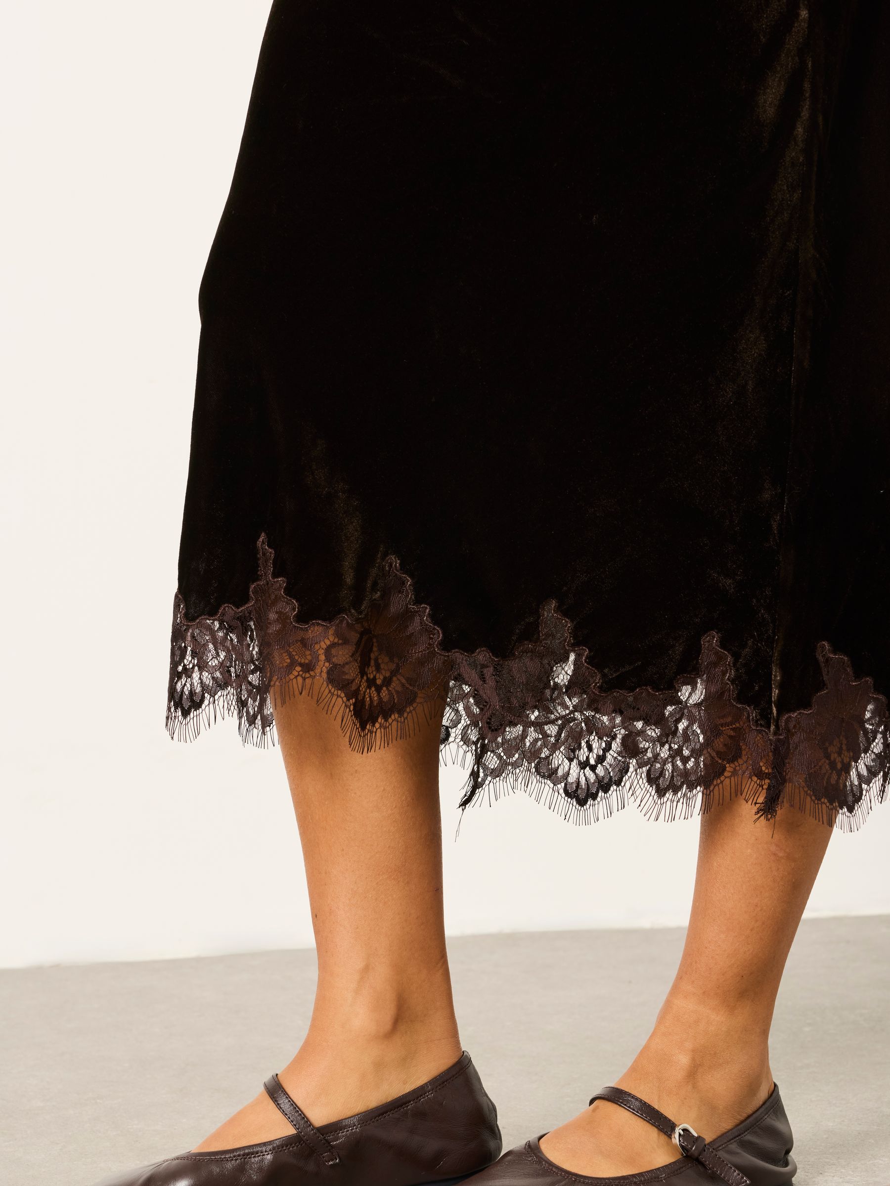 Esme Chocolate Brown Velvet Midi Skirt - Image 4 of 5