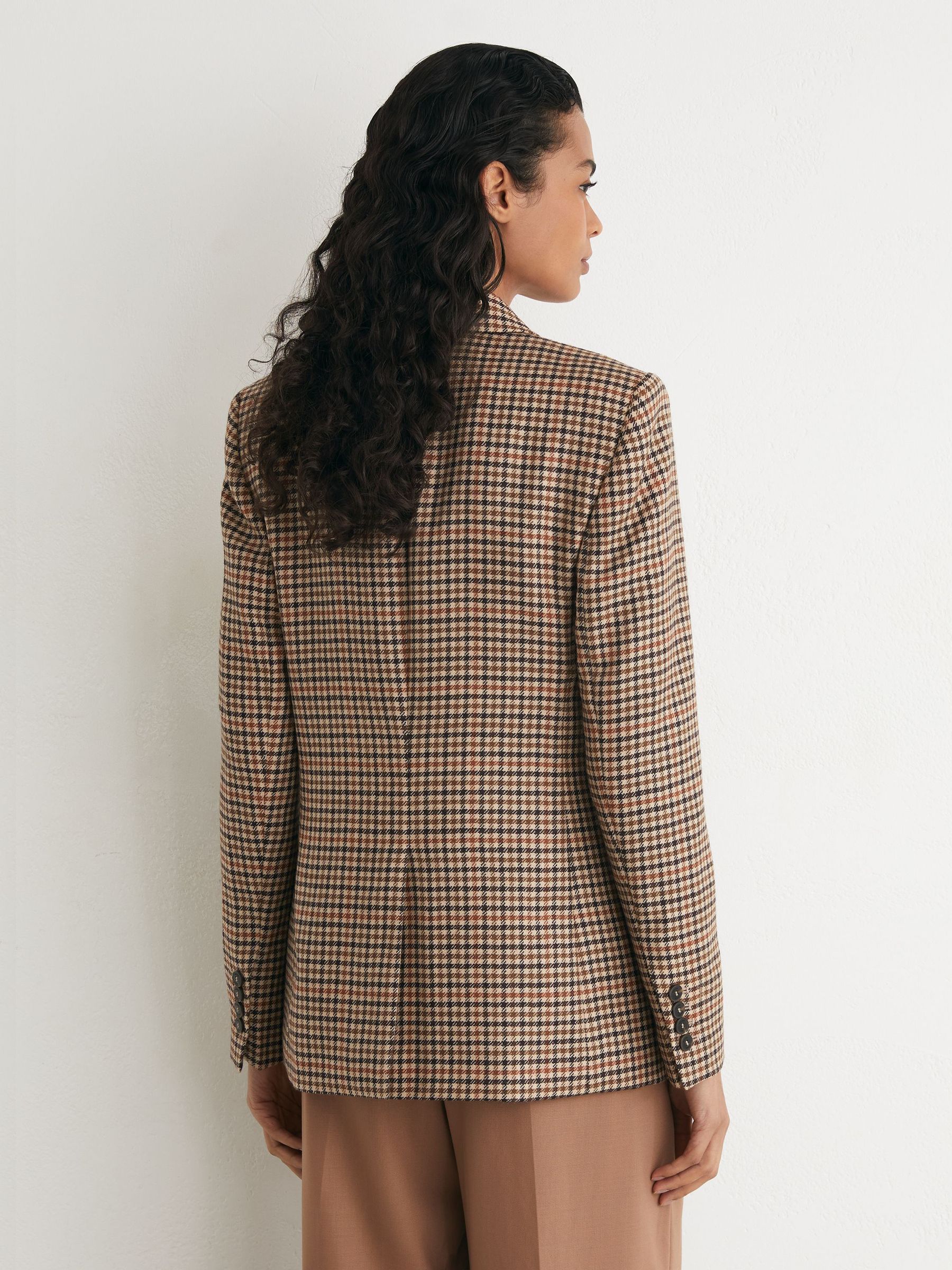 Tall Wool Houndstooth-Check Double-Breasted Blazer in Neutral Check - Image 5 of 8