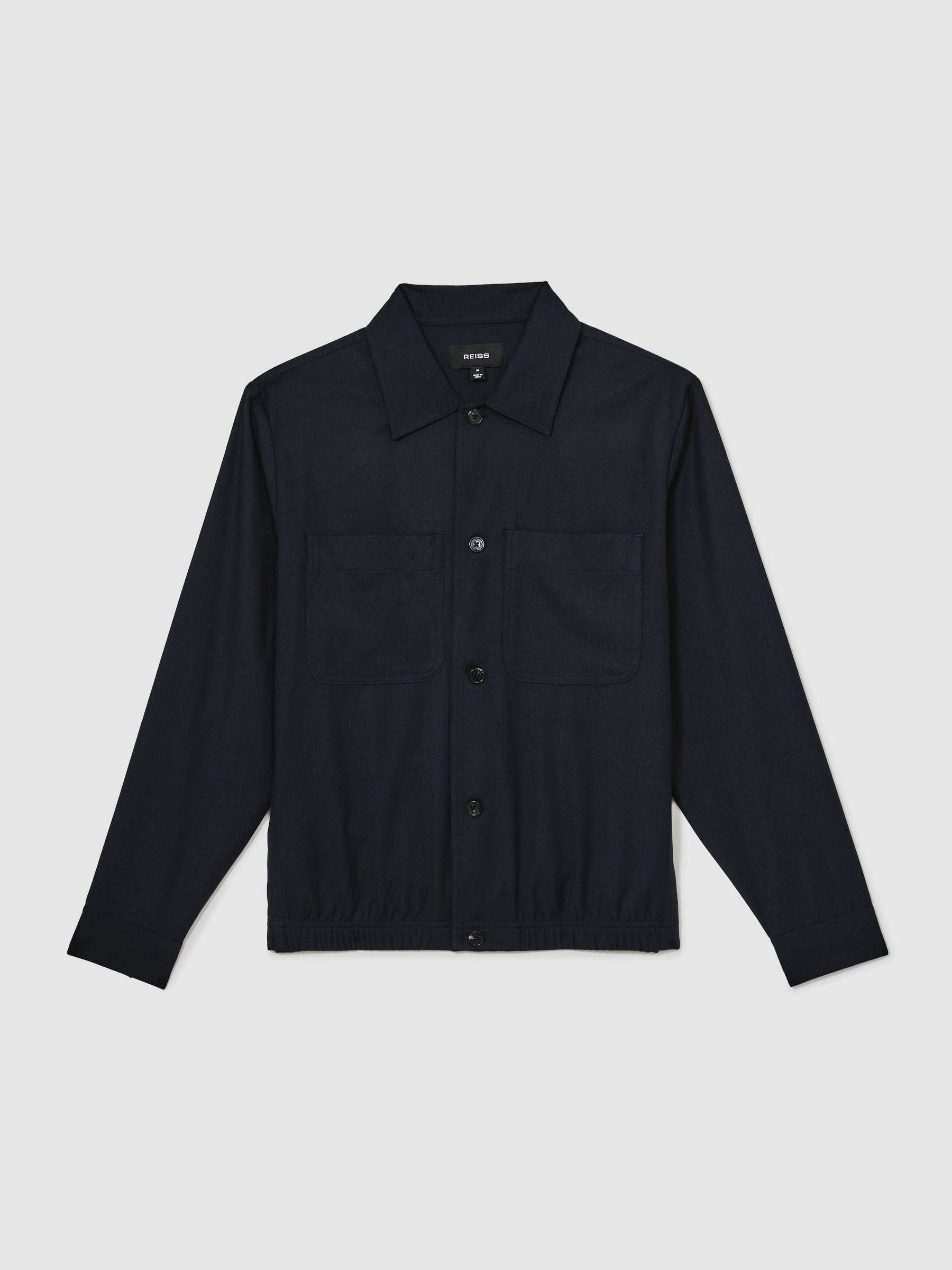 Brushed Twin-Pocket Overshirt with Wool in Navy - Image 2 of 8