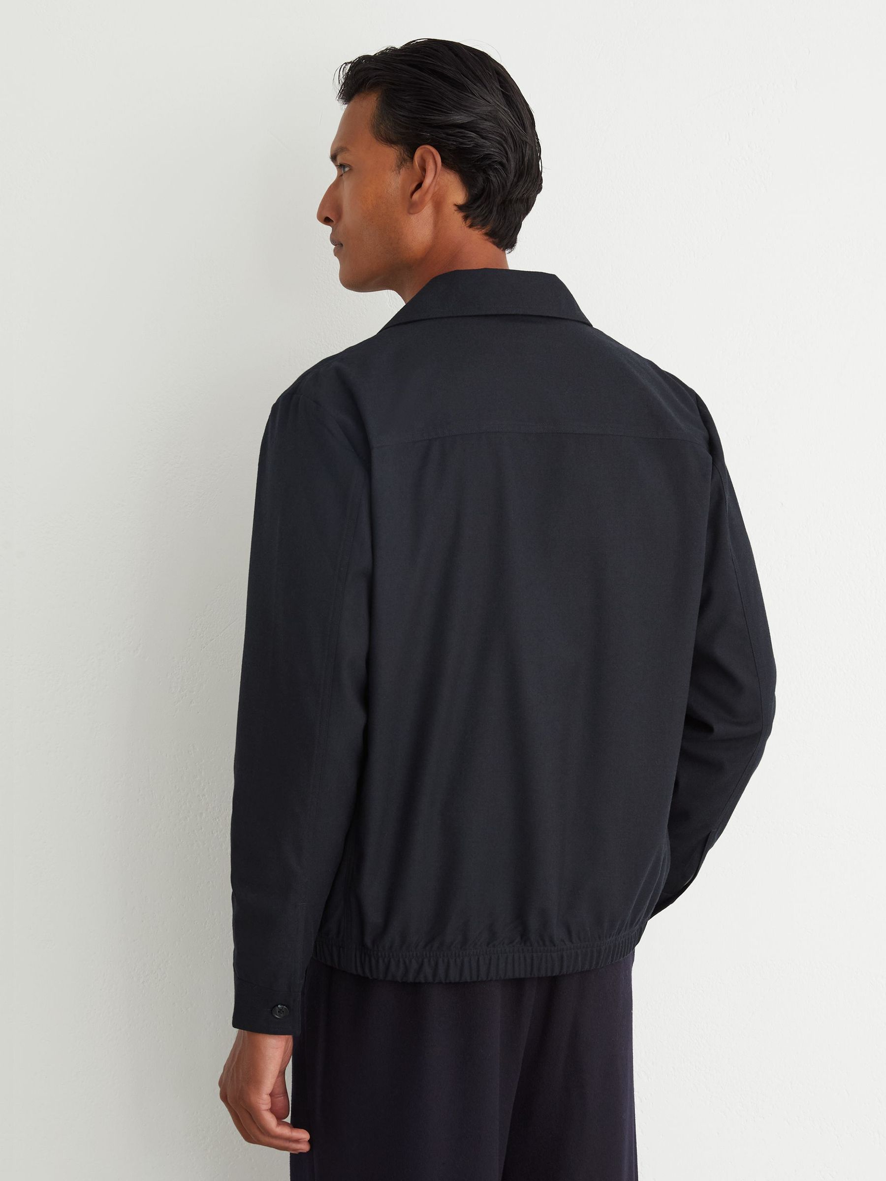 Brushed Twin-Pocket Overshirt with Wool in Navy - Image 6 of 8