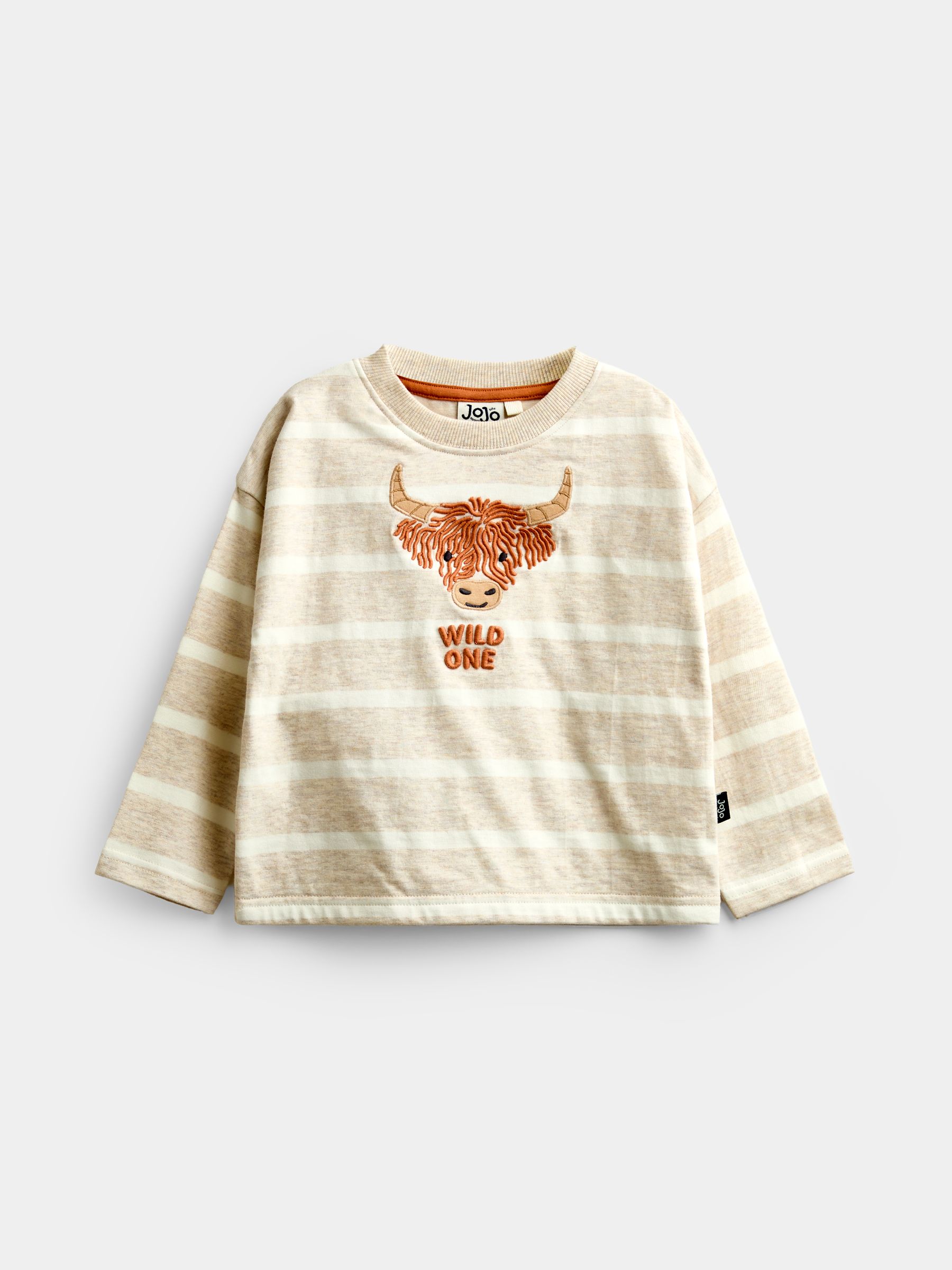 Oatmeal Marl Wild One Highland Cow Embroidered Top - Image 1 of 4