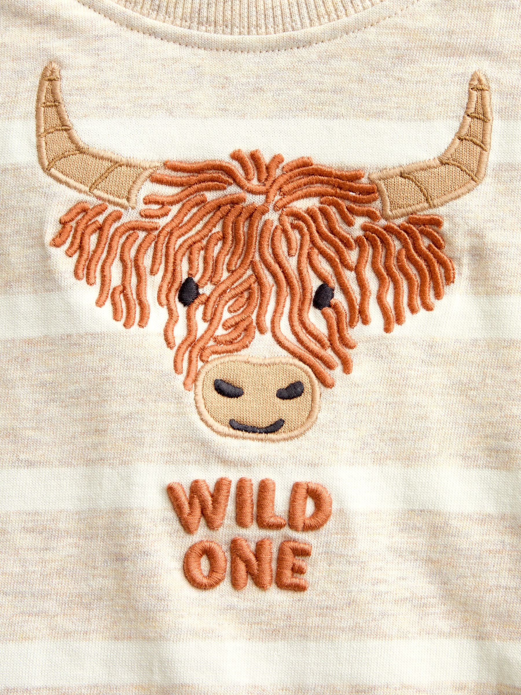 Oatmeal Marl Wild One Highland Cow Embroidered Top - Image 4 of 4