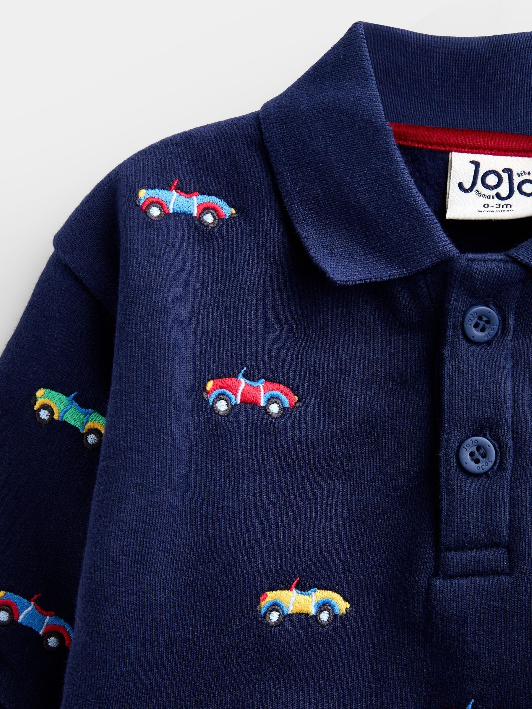 Navy Blue Car Embroidered Polo Romper - Image 3 of 4