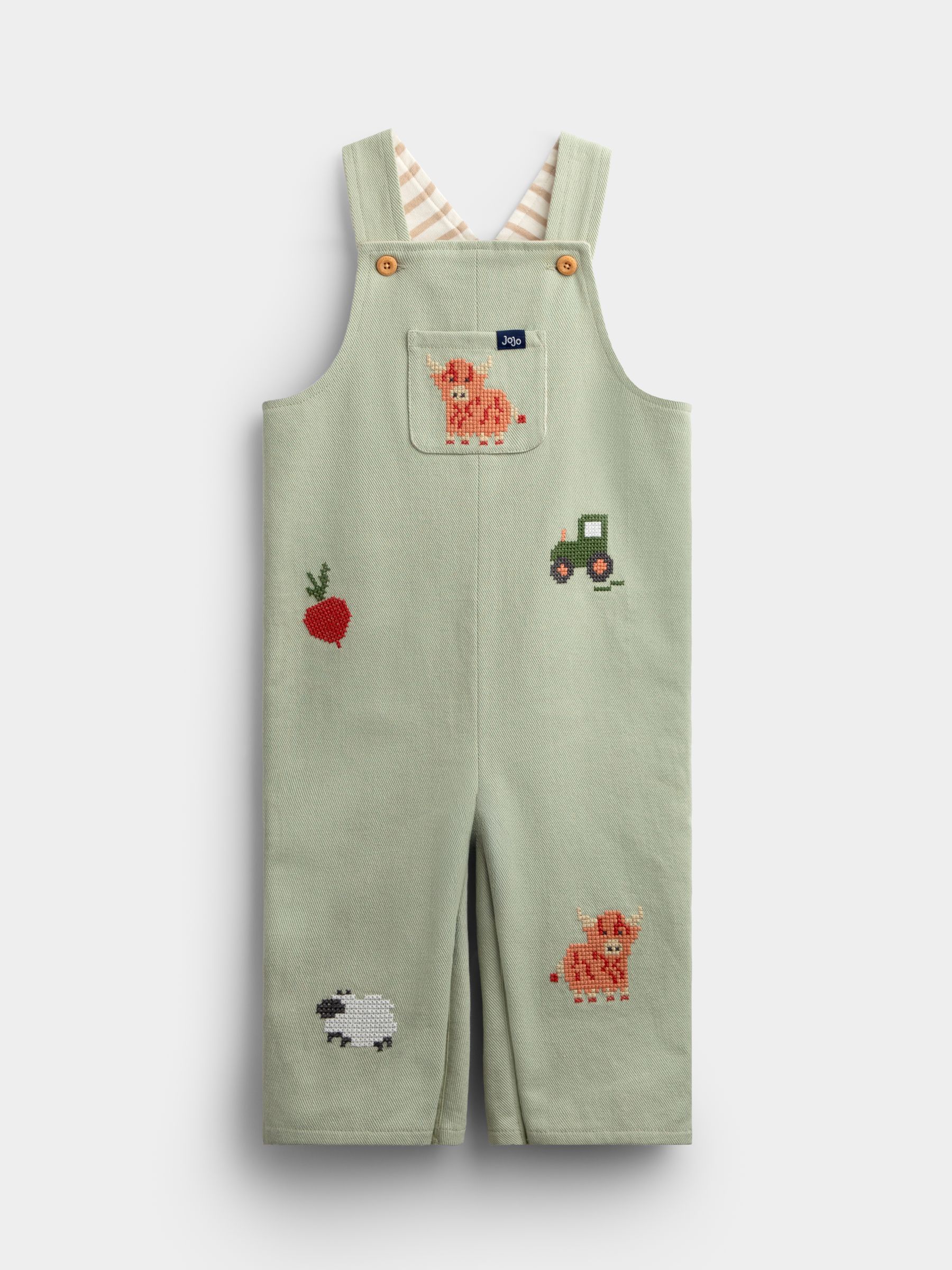 Sage Green Cross Stitch Farm Dungaree Set - Image 4 of 6