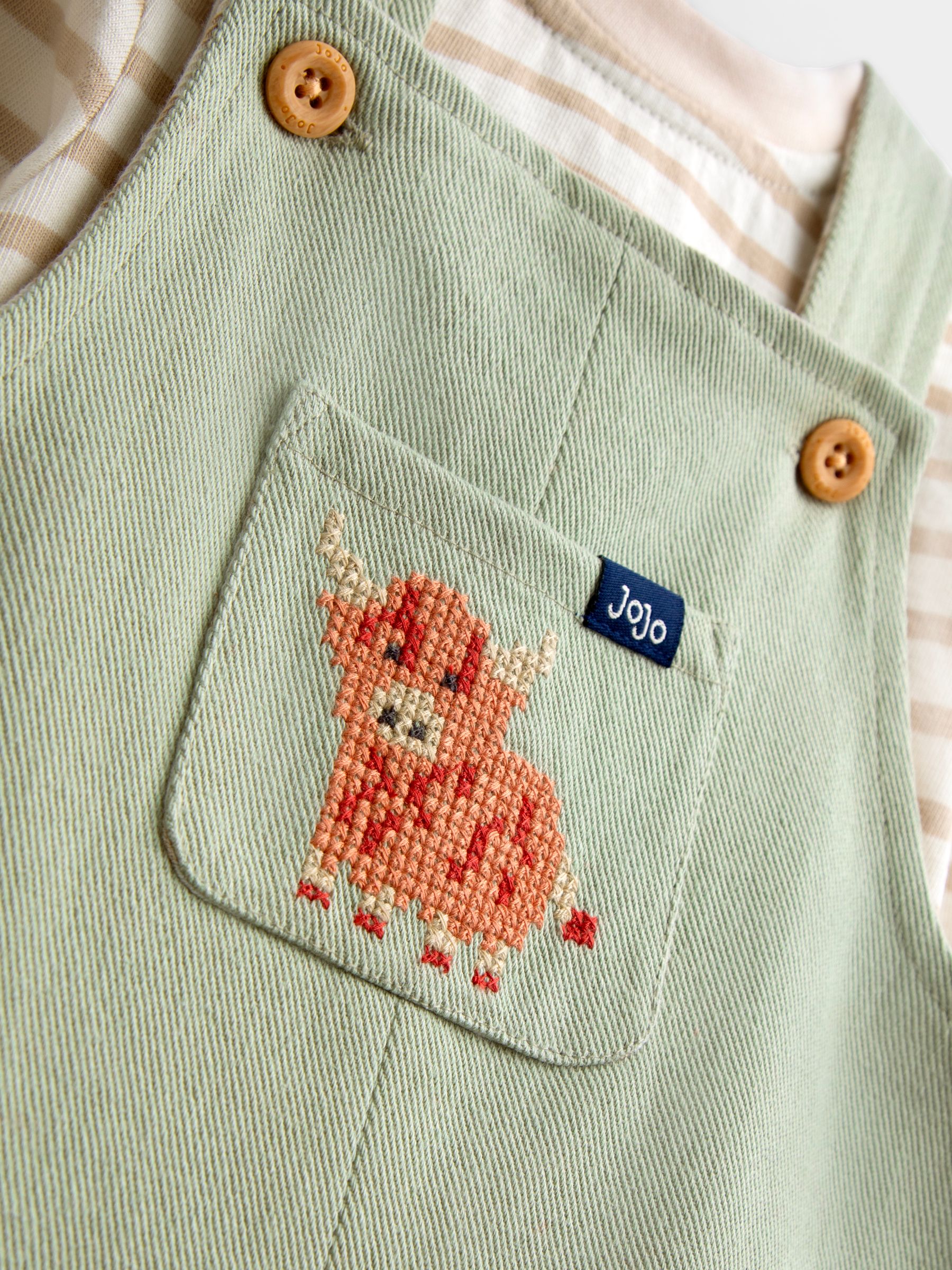 Sage Green Cross Stitch Farm Dungaree Set - Image 6 of 6 Sage Green Cross Stitch Farm Dungaree Set - Image 6 of 6