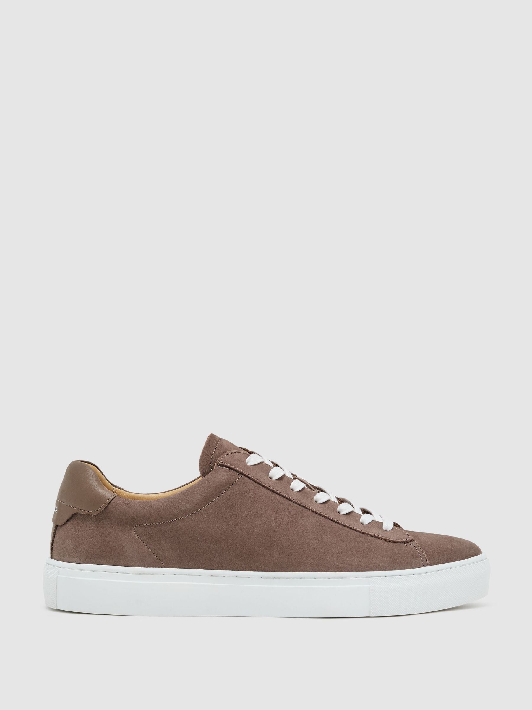 Nubuck Leather Lace-Up Trainers in Taupe Brown - Image 2 of 5 Nubuck Leather Lace-Up Trainers in Taupe Brown - Image 2 of 5